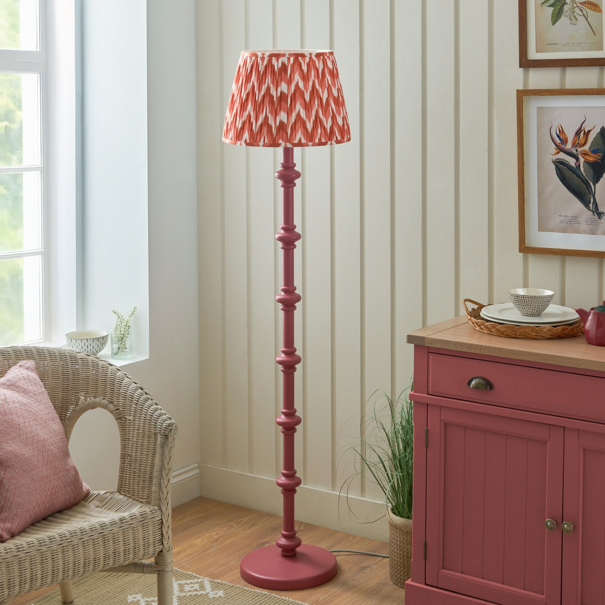 Endon Carnaby Satin Pink Clay Floor Lamp & Zigzag 40cm Apricot Orange Shade