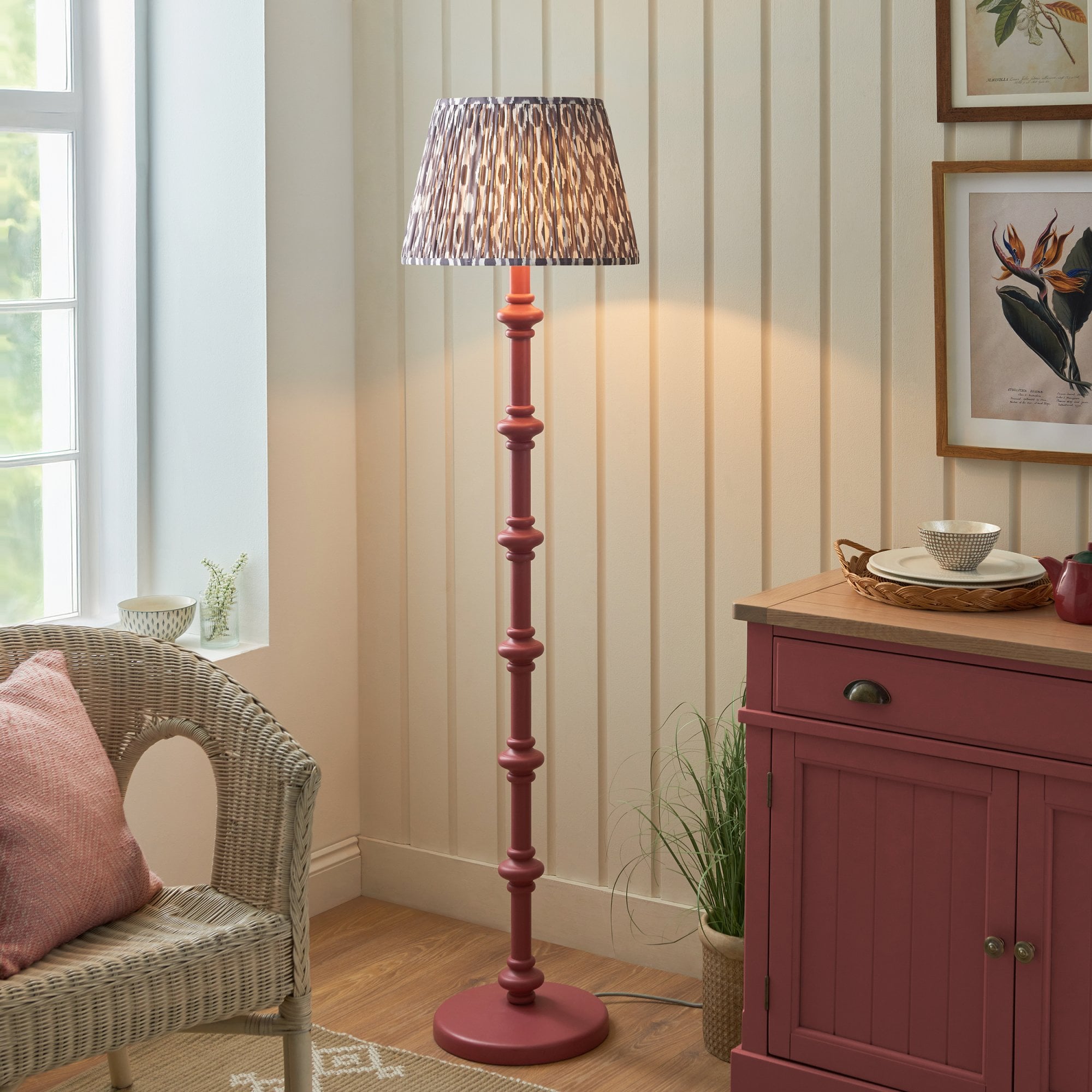 Endon Carnaby Floor Lamp & Ikat 40cm Pearl Grey Shade