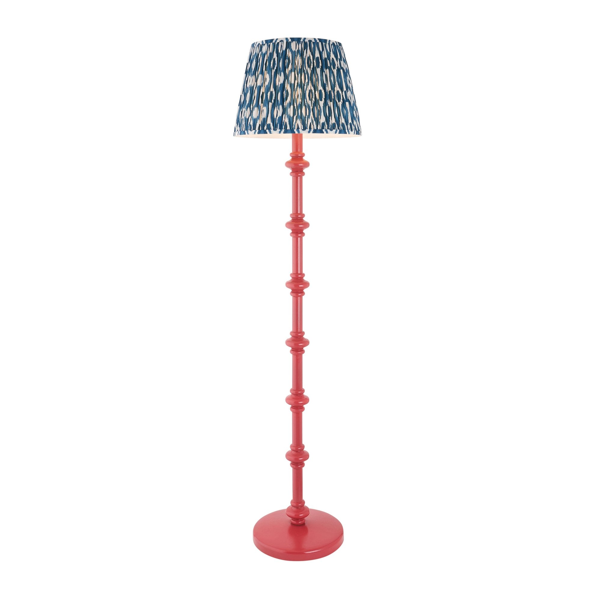 Endon Carnaby Satin Pink Clay Floor Lamp & Ikat 40cm Marlin Blue Shade