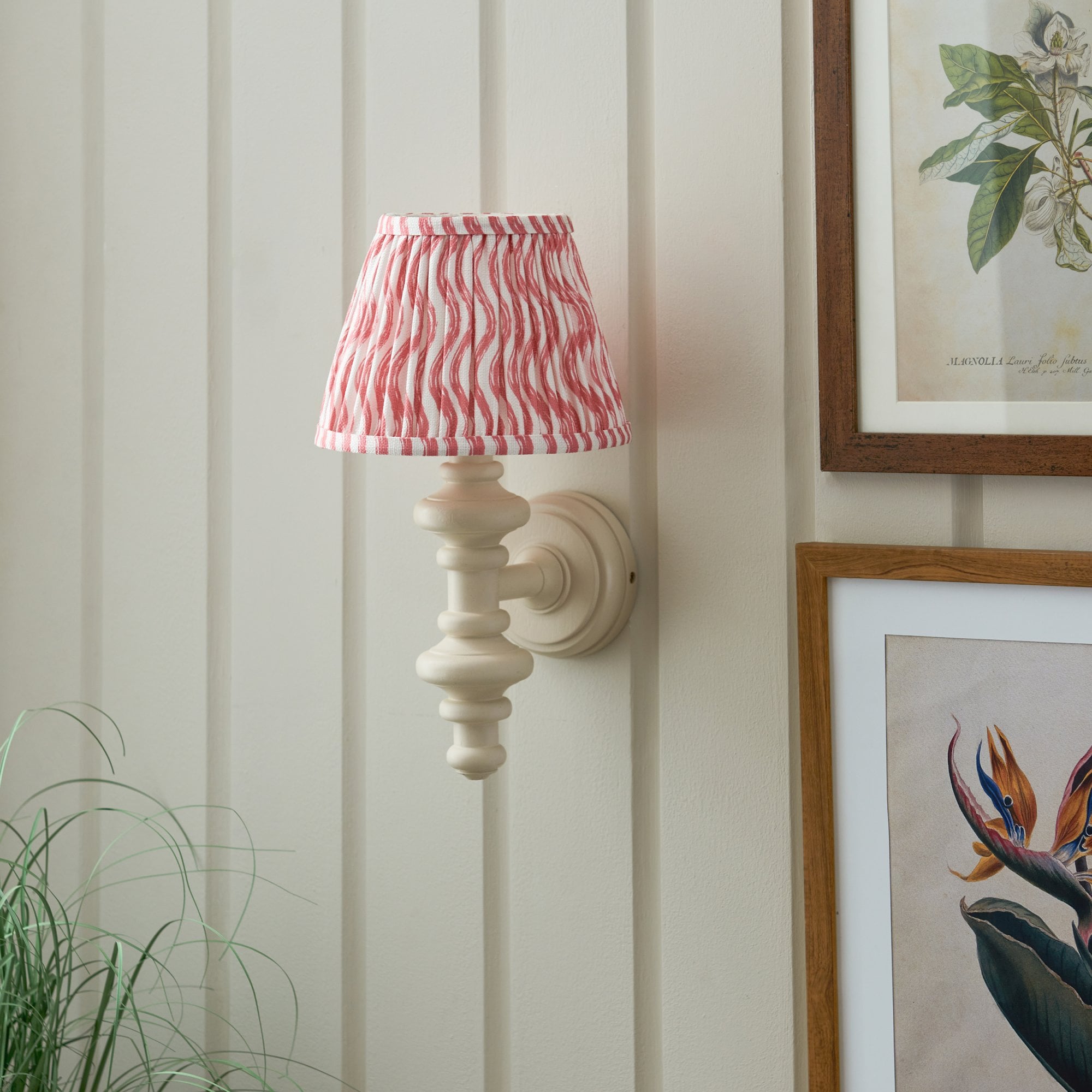 Endon Carnaby Satin Almond White Wall Light & Ripple 20cm Coral Pink Shade