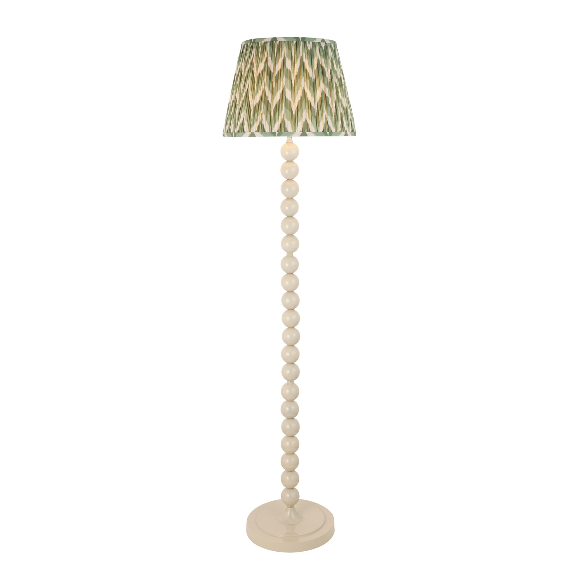 Endon Higgledy Gloss Almond White Floor Lamp & Zigzag 40cm Cotswold Green Shade