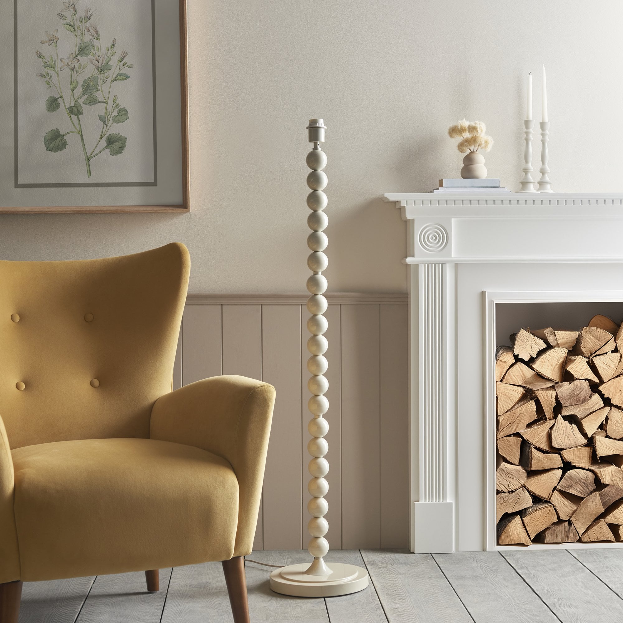 Endon Higgledy Gloss Almond White Floor Lamp & Zigzag 40cm Apricot Orange Shade