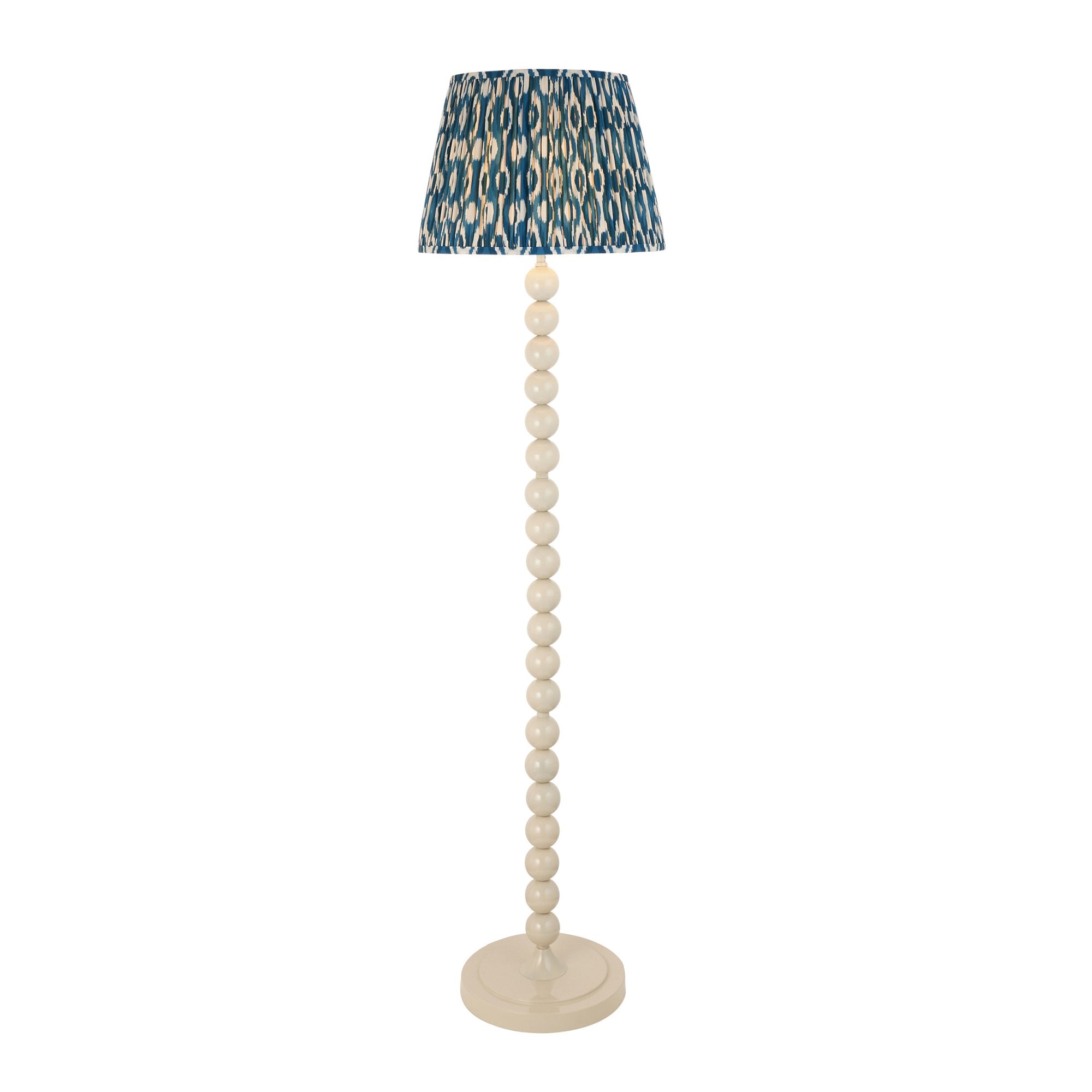 Endon Higgledy Gloss Almond White Floor Lamp & Ikat 40cm Marlin Blue Shade