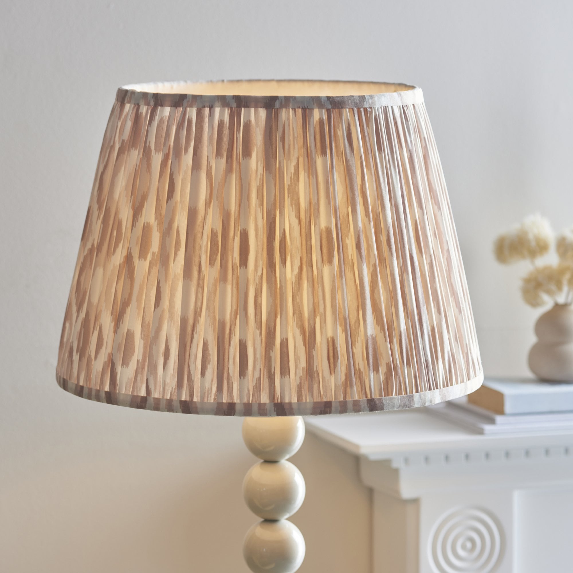 Endon Higgledy Gloss Almond White Floor Lamp & Ikat 40cm Neutral Shade