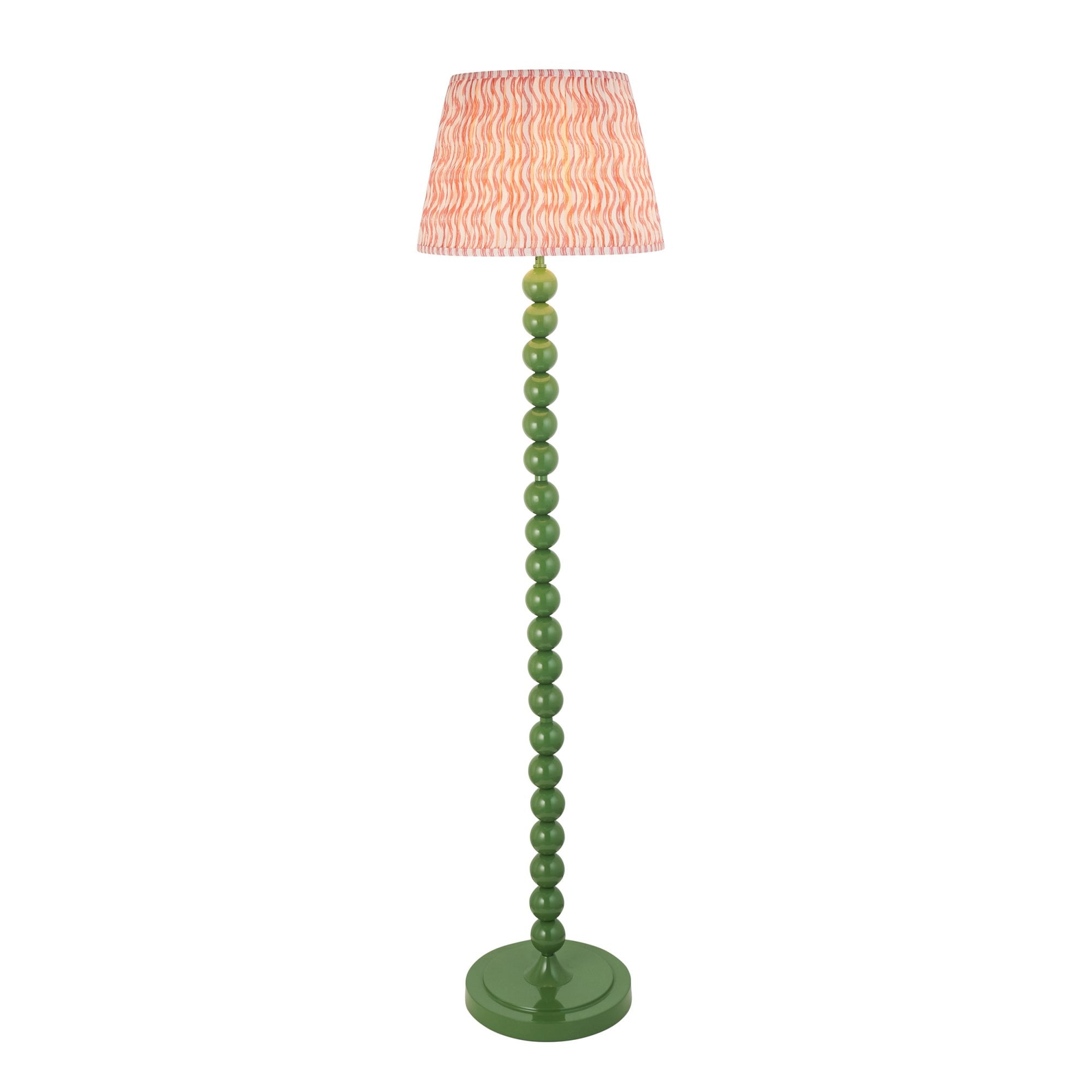 Endon Higgledy Gloss Cotswold Green Floor Lamp & Ripple 40cm Coral Pink Shade