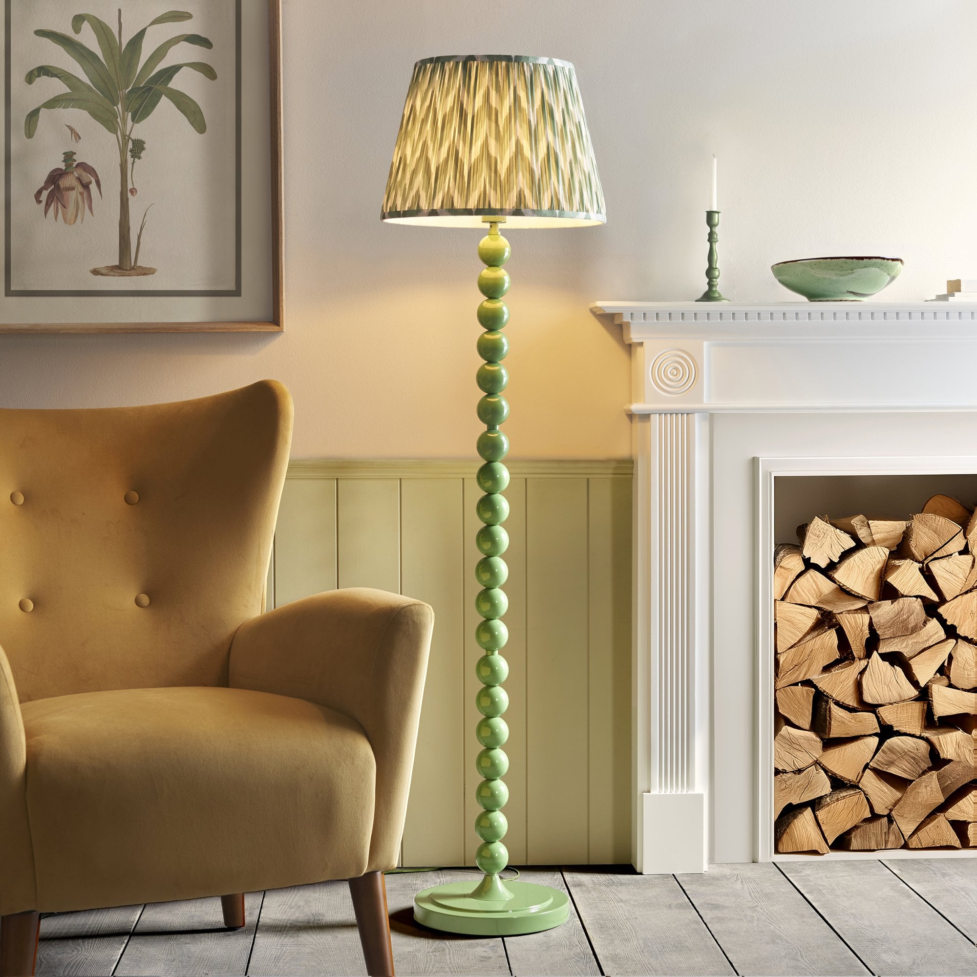 Endon Higgledy Gloss Cotswold Green Floor Lamp & Zigzag 40cm Cotswold Green Shade