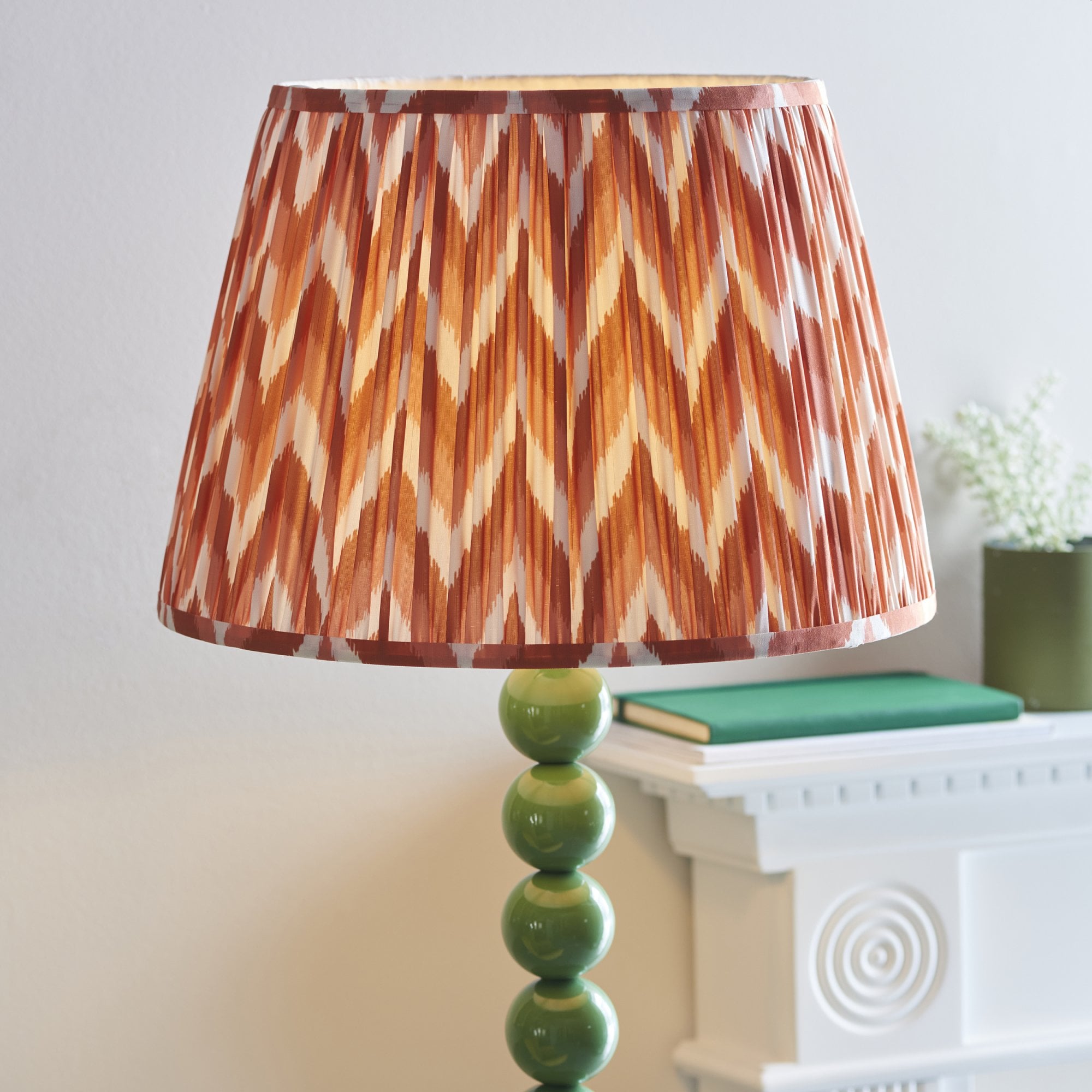 Endon Higgledy Gloss Cotswold Green Floor Lamp & Zigzag 40cm Apricot Orange Shade