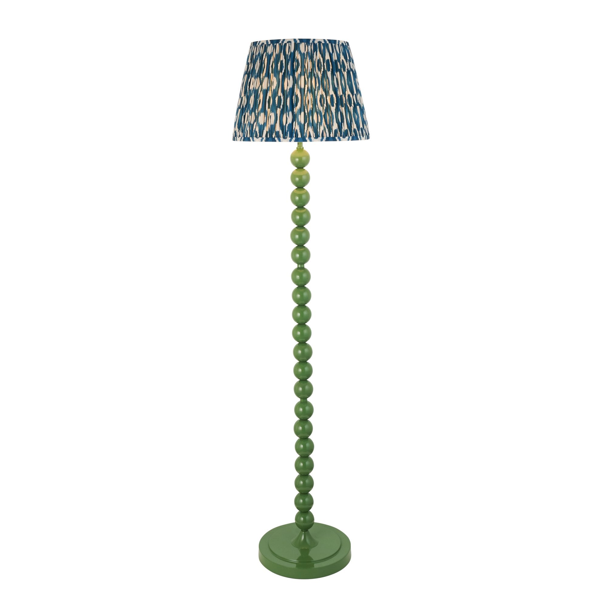 Endon Higgledy Gloss Cotswold Green Floor Lamp & Ikat 40cm Marlin Blue Shade