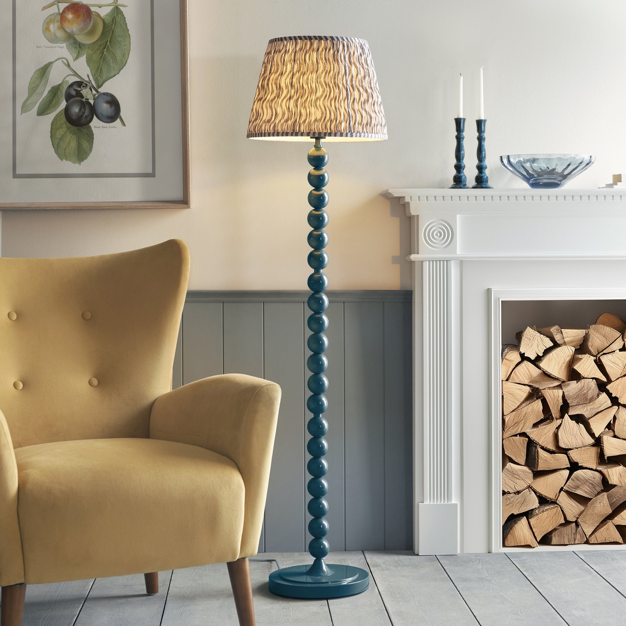 Endon Higgledy Gloss Marlin Blue Floor Lamp & Ripple 40cm Pearl Grey Shade