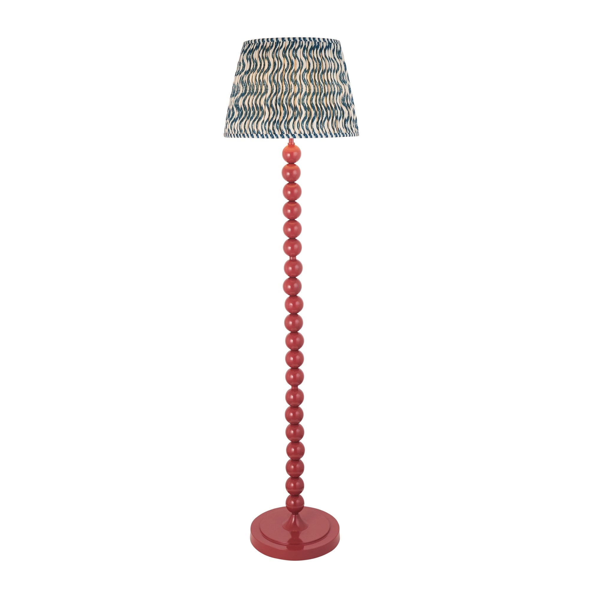 Endon Higgledy Gloss Pink Clay Floor Lamp & Ripple 40cm Marlin Blue Shade