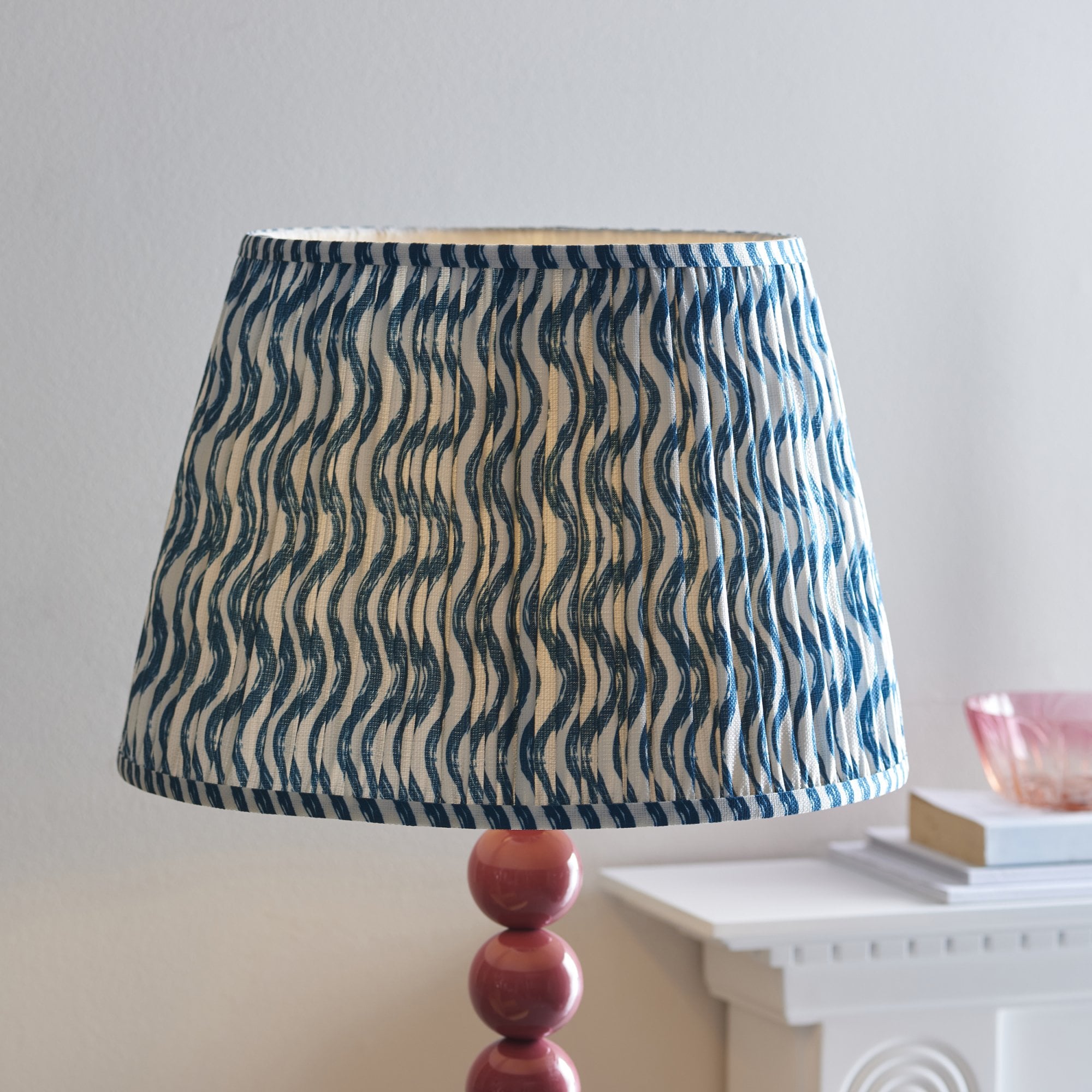 Endon Higgledy Gloss Pink Clay Floor Lamp & Ripple 40cm Marlin Blue Shade