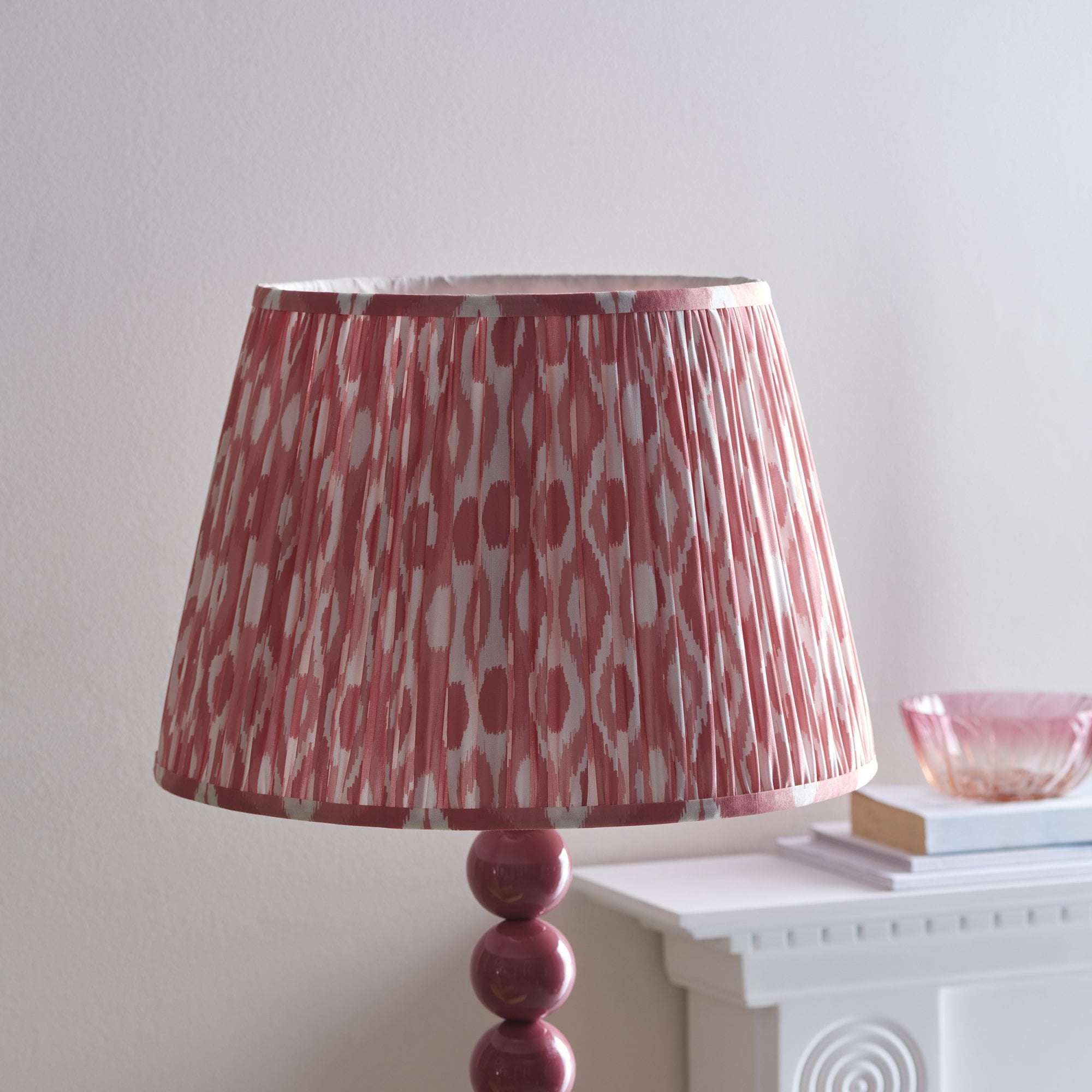 Endon Higgledy Gloss Pink Clay Floor Lamp & Ikat 40cm Coral Pink Shade