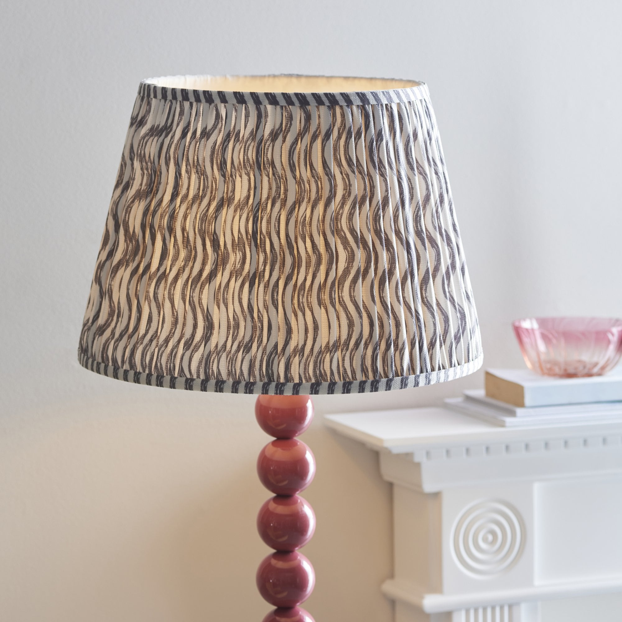 Endon Higgledy Gloss Pink Clay Floor Lamp & Ripple 40cm Pearl Grey Shade