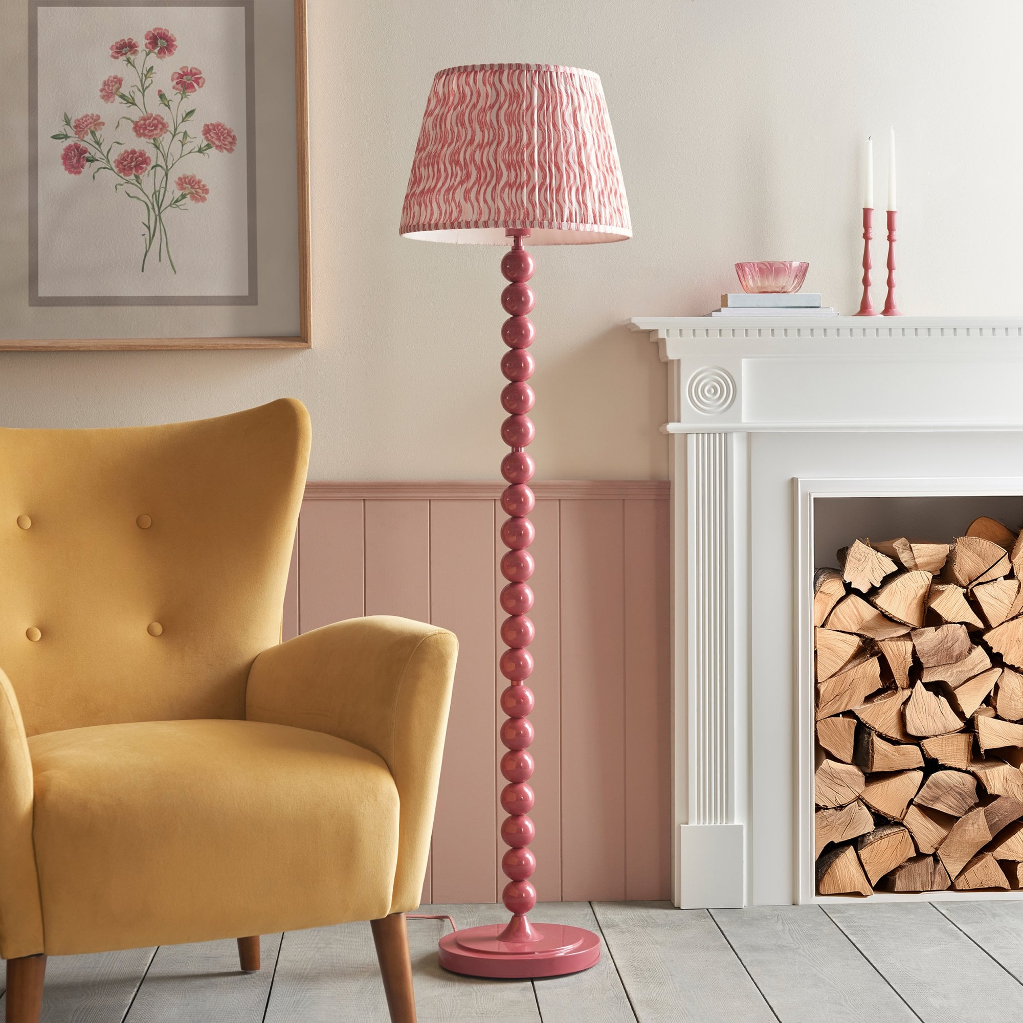 Endon Higgledy Gloss Pink Clay Floor Lamp & Ripple 40cm Coral Pink Shade