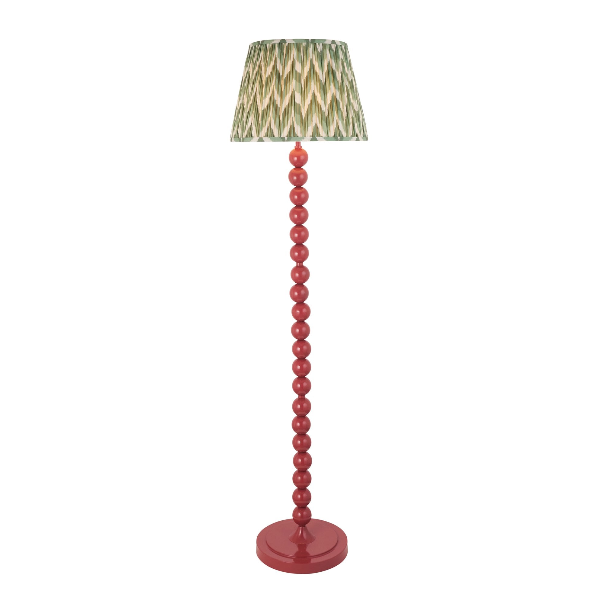 Endon Higgledy Gloss Pink Clay Floor Lamp & Zigzag 40cm Cotswold Green Shade