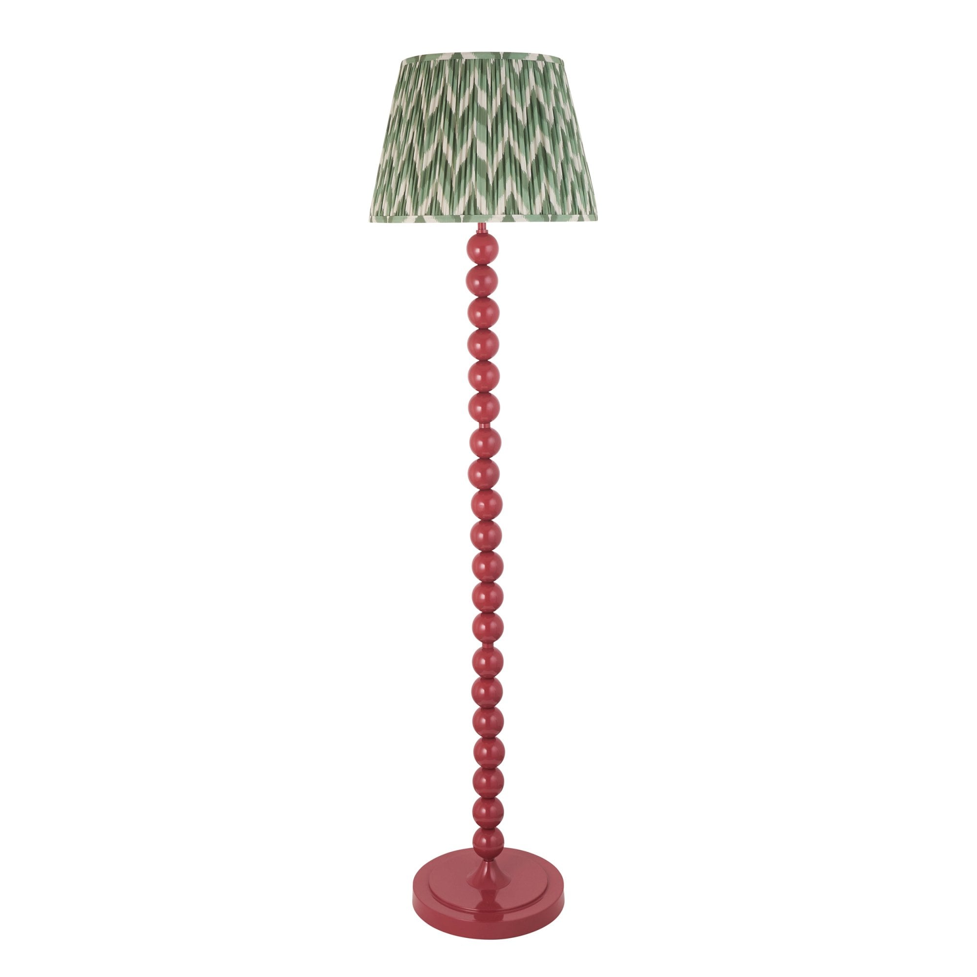 Endon Higgledy Gloss Pink Clay Floor Lamp & Zigzag 40cm Cotswold Green Shade