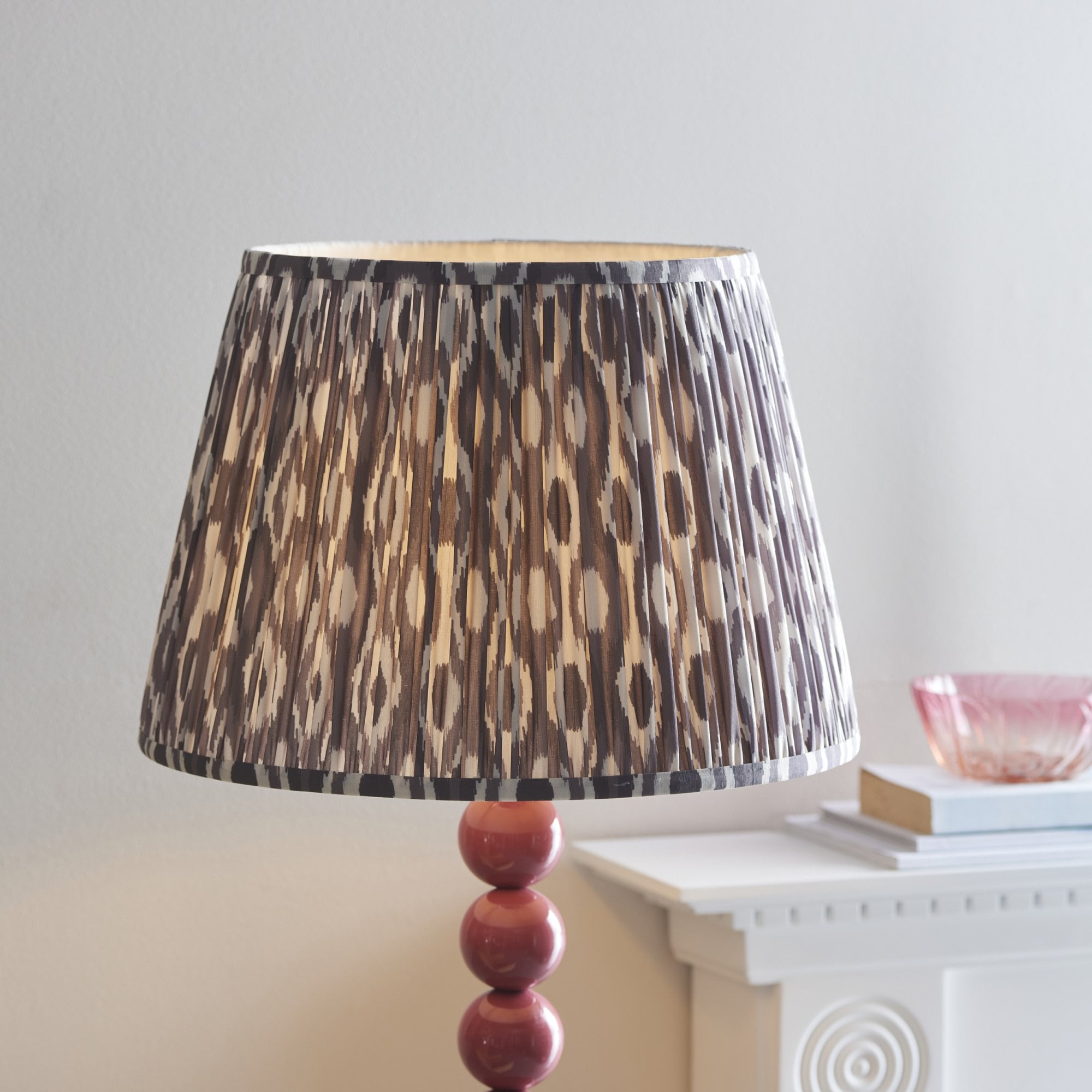 Endon Higgledy Gloss Pink Clay Floor Lamp & Ikat 40cm Pearl Grey Shade