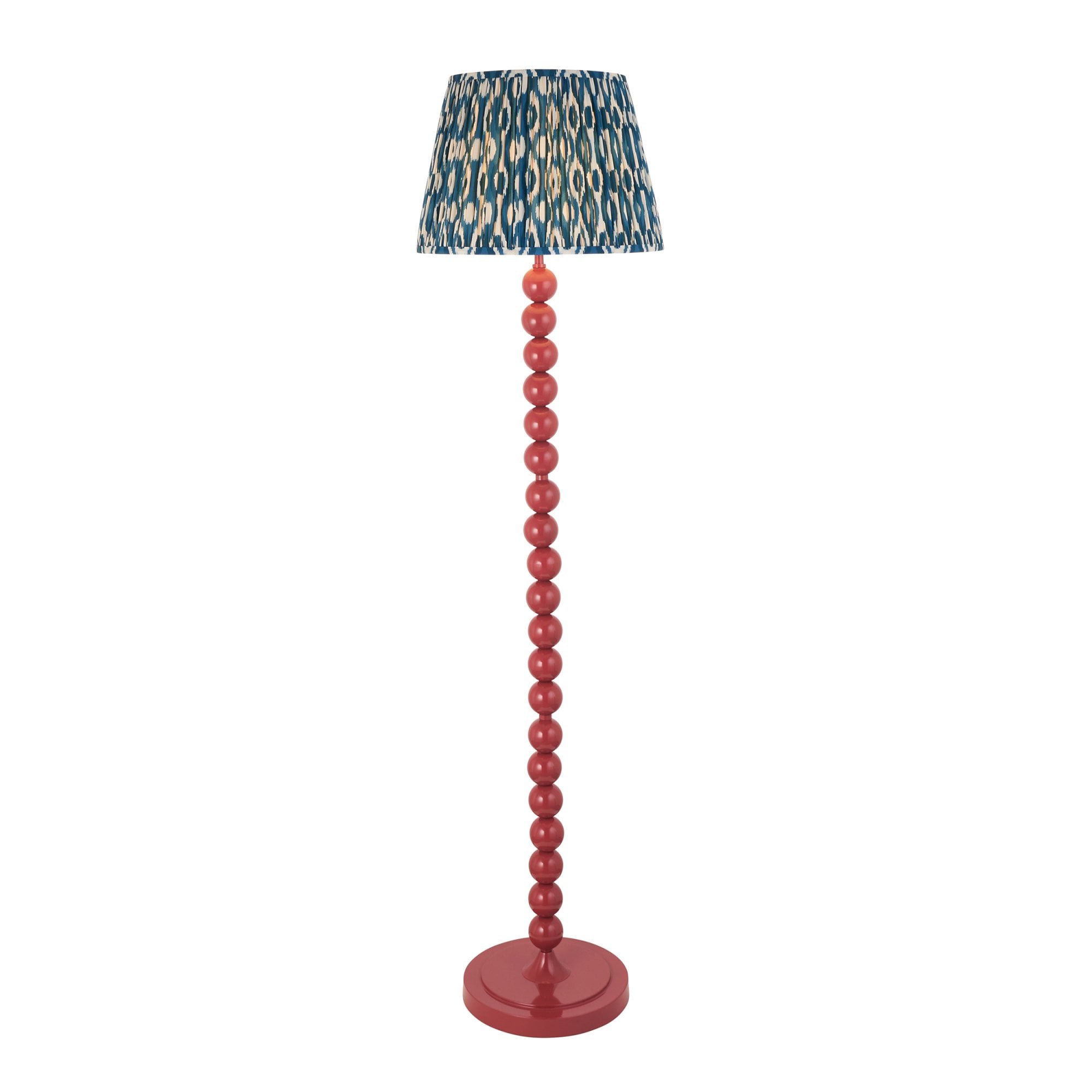 Endon Higgledy Gloss Pink Clay Floor Lamp & Ikat 40cm Marlin Blue Shade