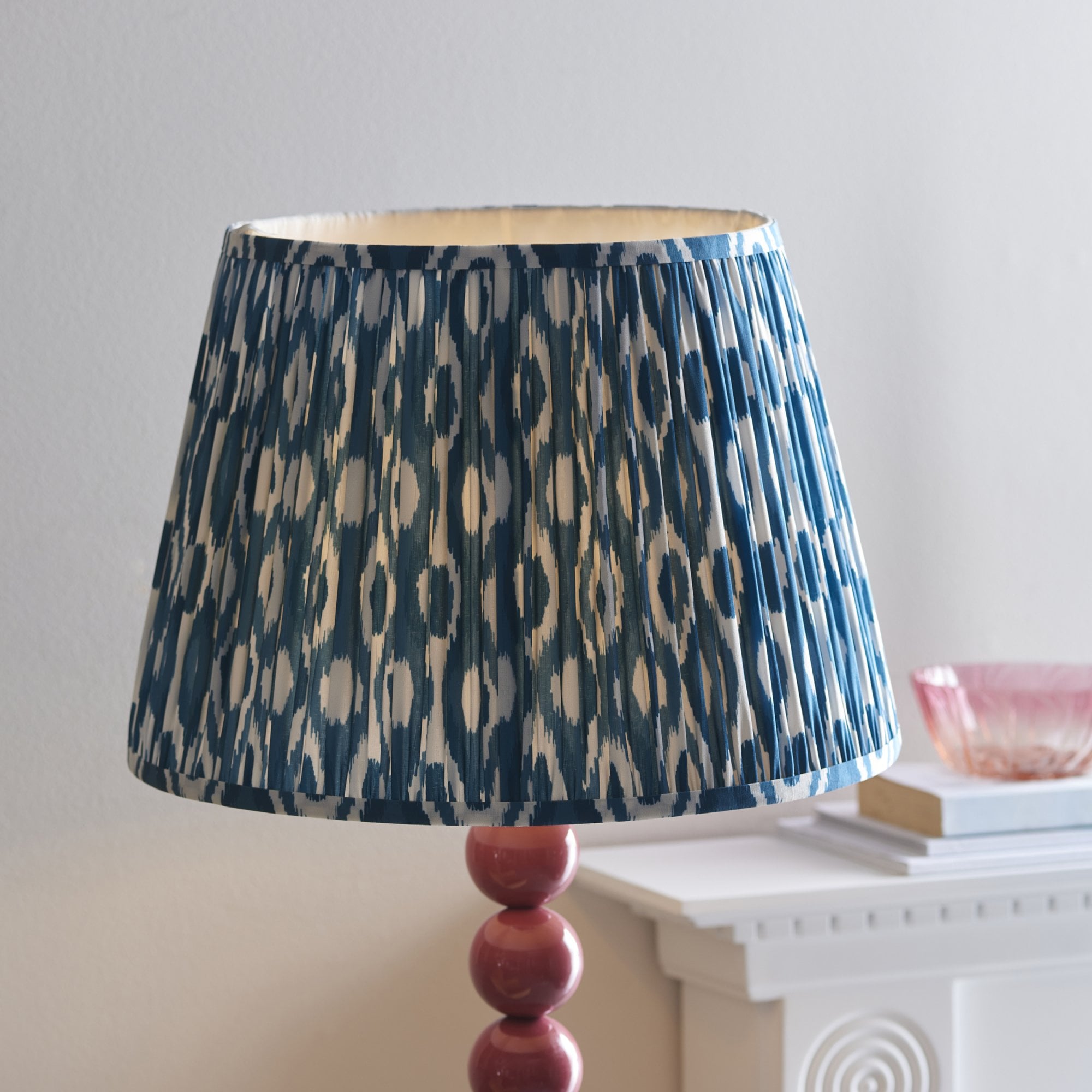 Endon Higgledy Gloss Pink Clay Floor Lamp & Ikat 40cm Marlin Blue Shade