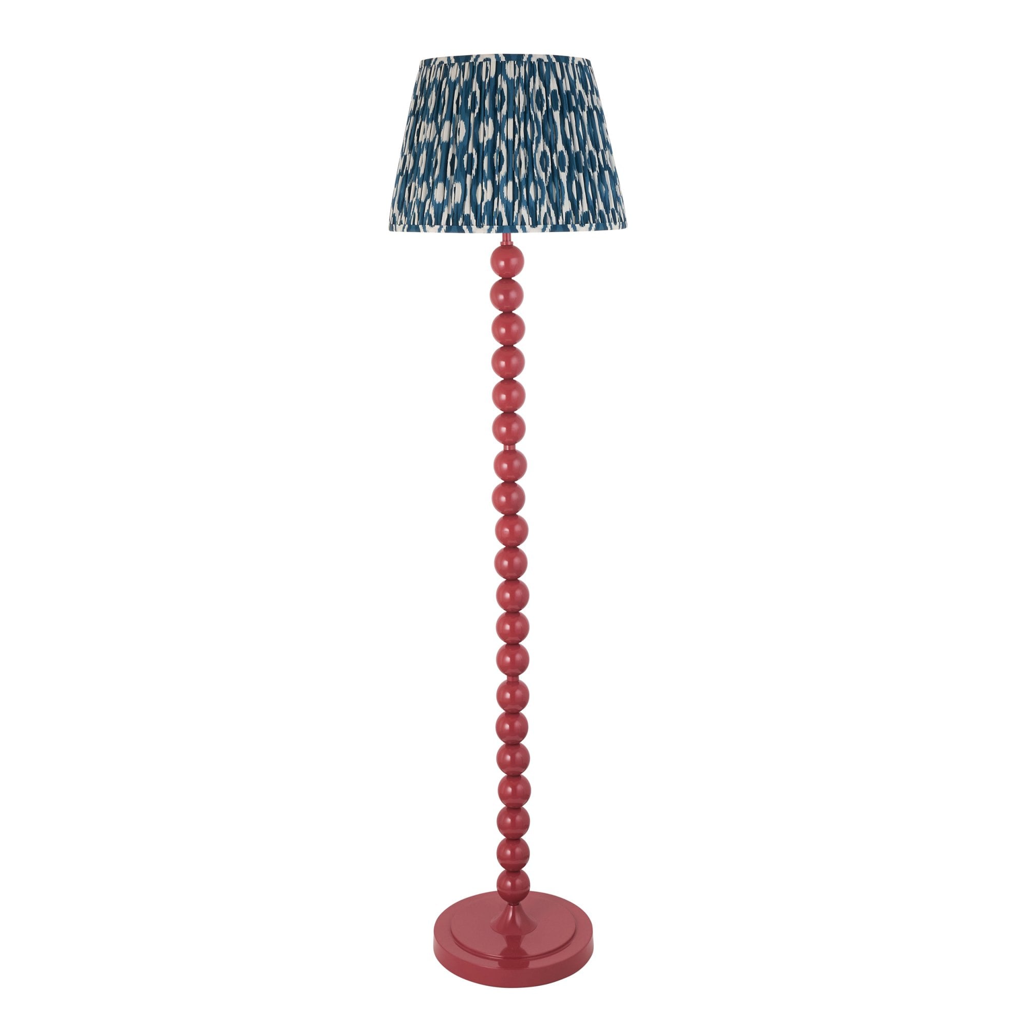 Endon Higgledy Gloss Pink Clay Floor Lamp & Ikat 40cm Marlin Blue Shade