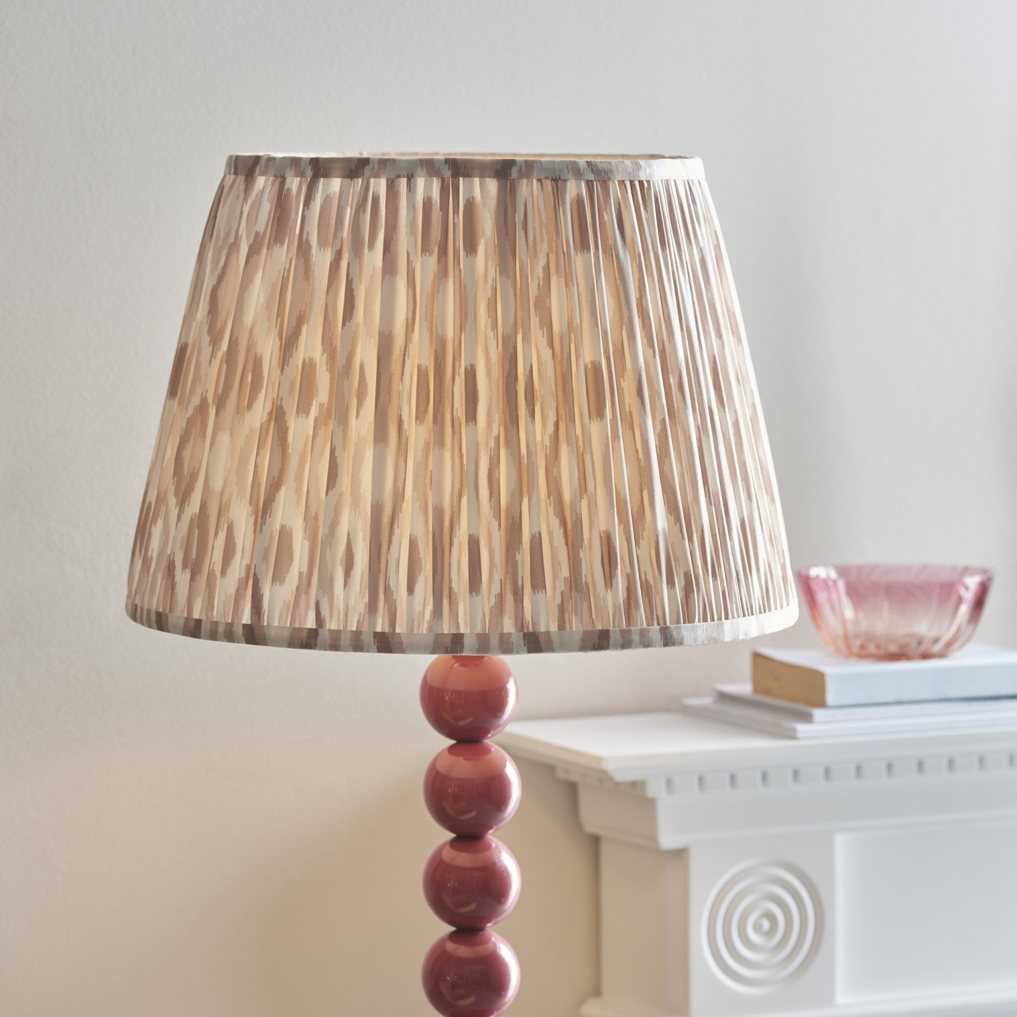 Endon Higgledy Gloss Pink Clay Floor Lamp & Ikat 40cm Neutral Shade
