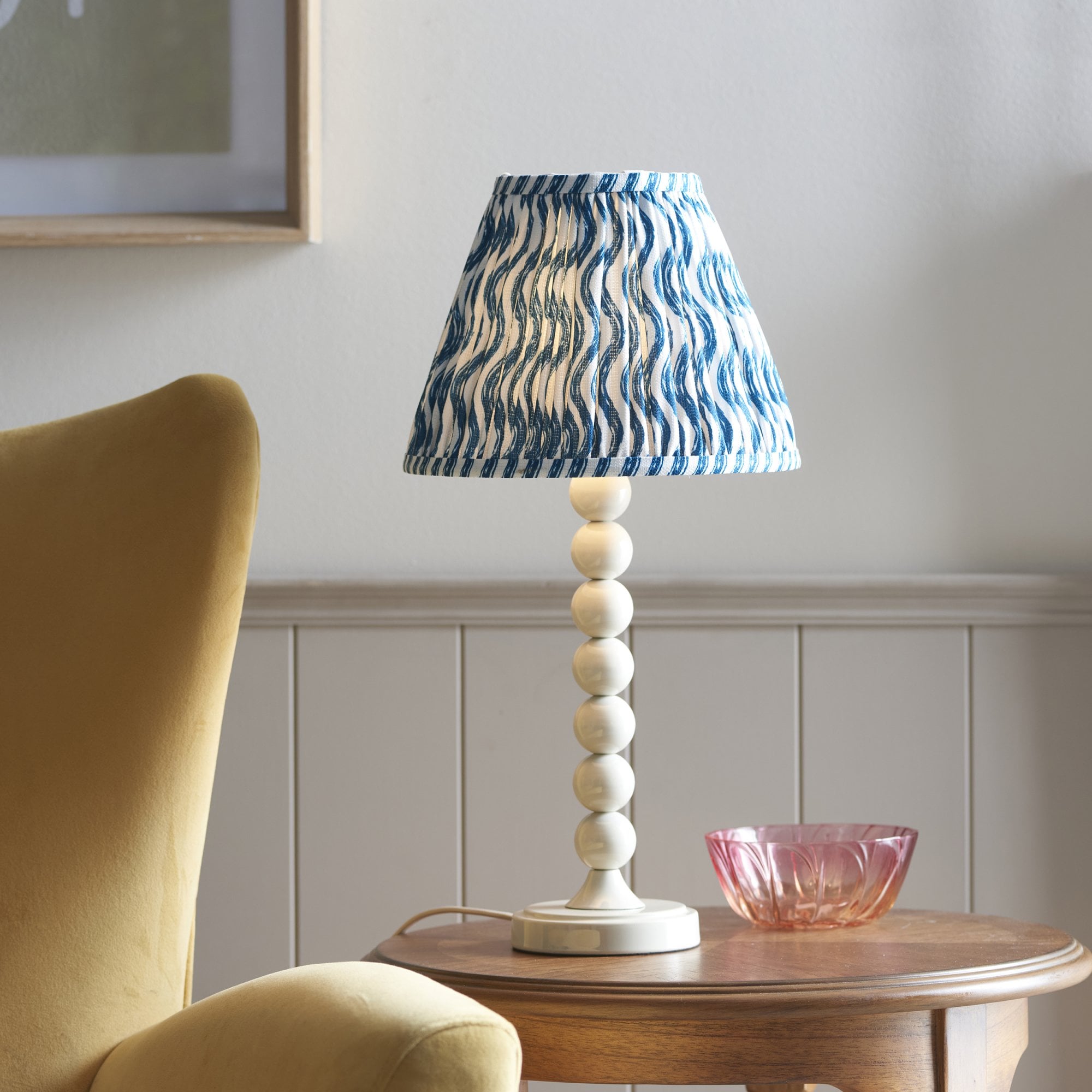 Endon Higgledy Gloss Almond White Table Lamp & Ripple 25cm Marlin Blue Shade