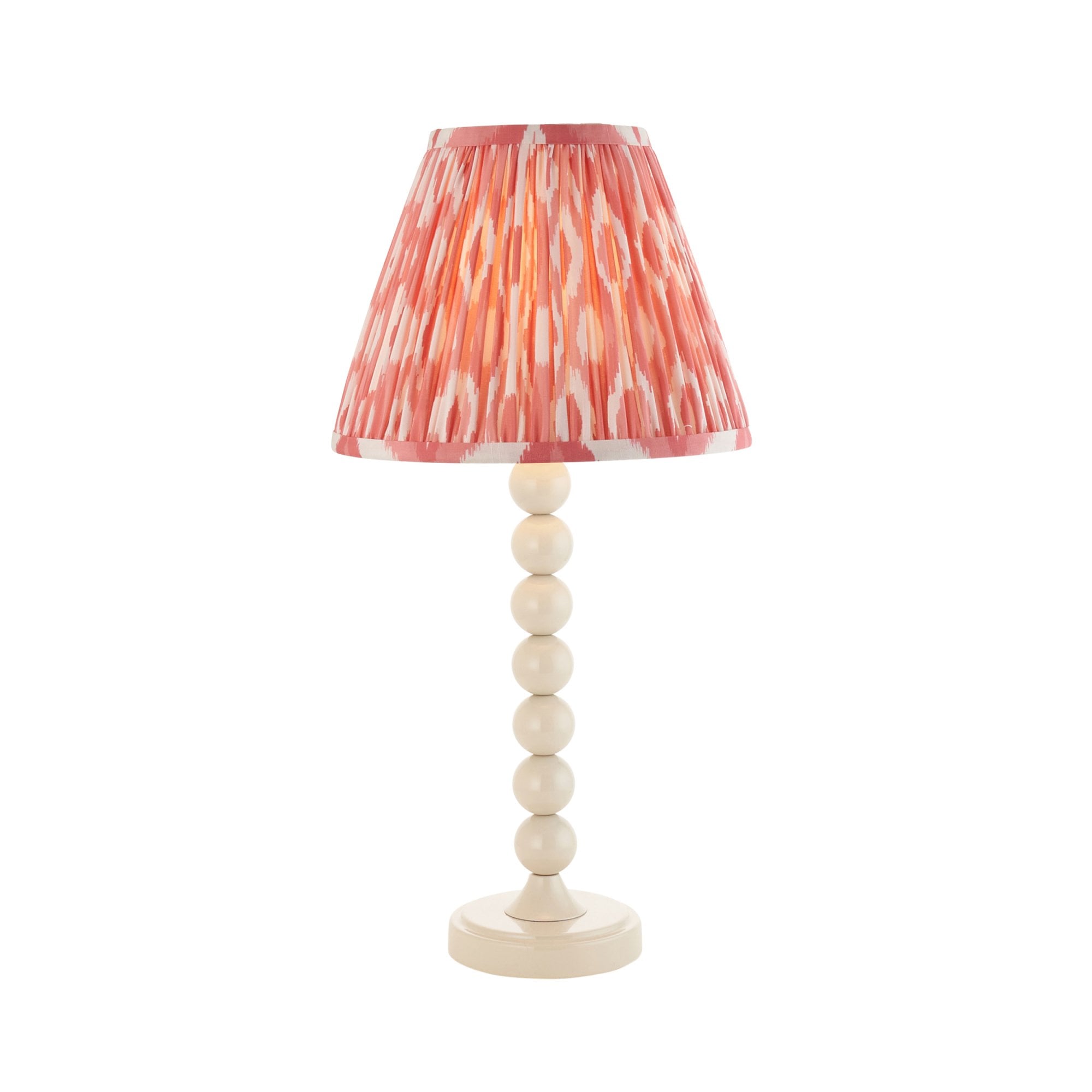 Endon Higgledy Gloss Almond White Table Lamp & Ikat 25cm Coral Pink Shade