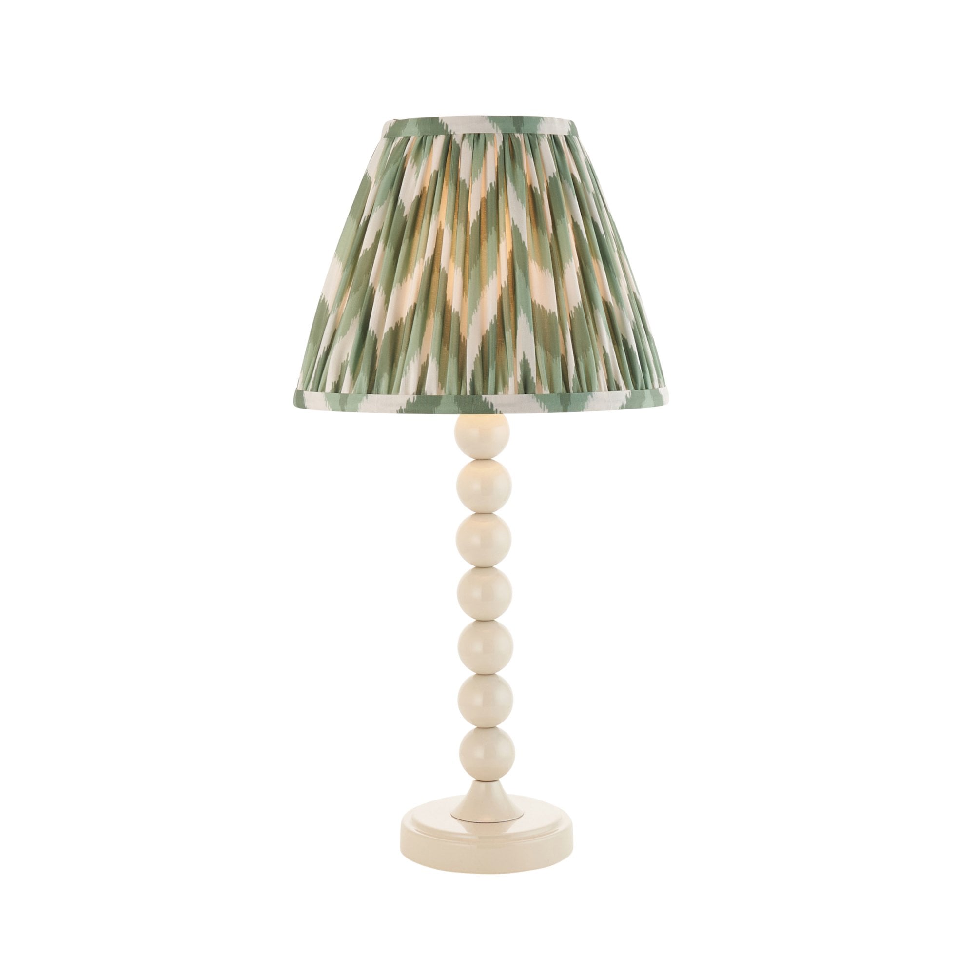 Endon Higgledy Gloss Almond White Table Lamp & Zigzag 25cm Cotswold Green Shade