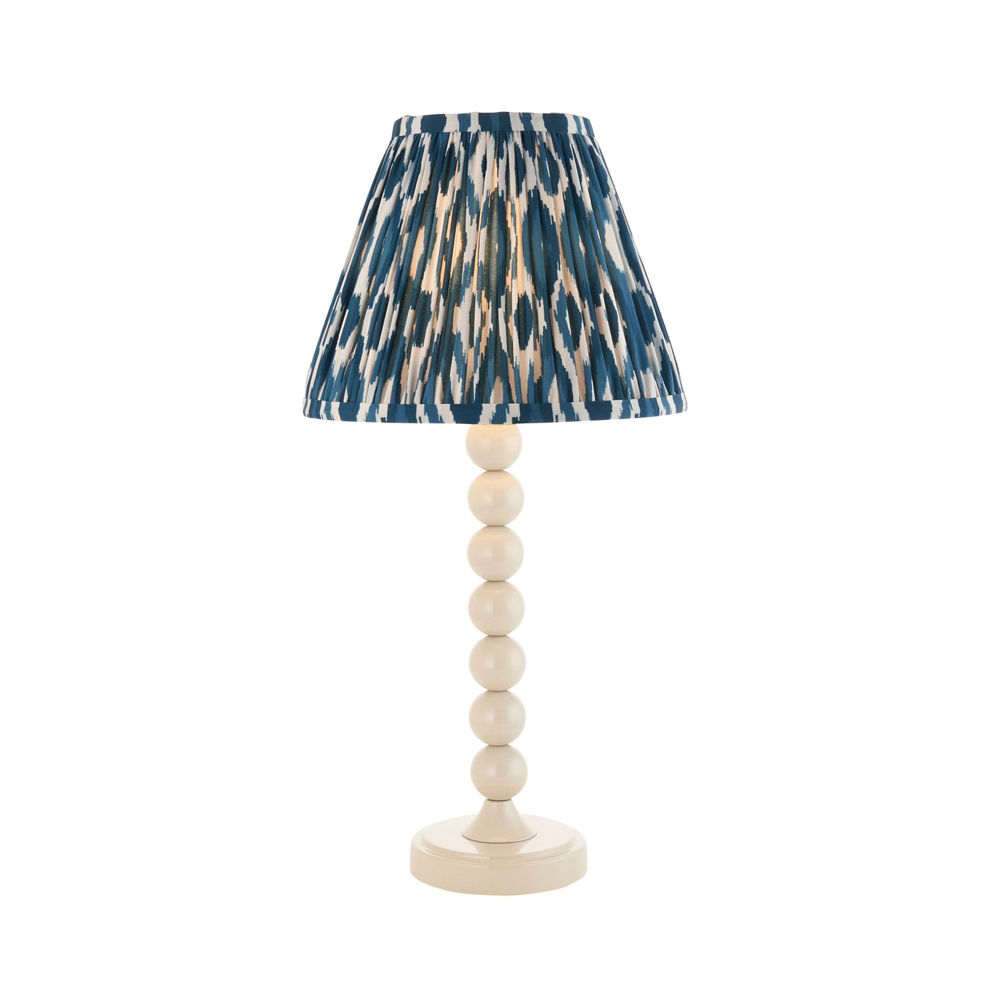 Endon Higgledy Gloss Almond White Table Lamp & Ikat 25cm Marlin Blue Shade