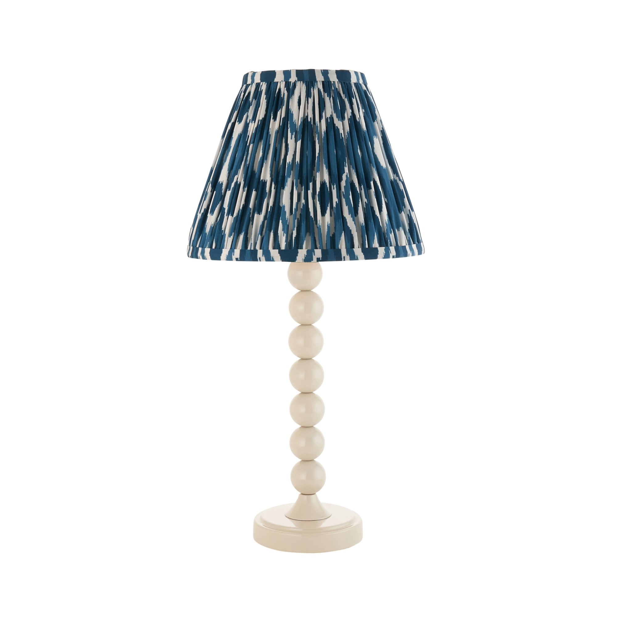 Endon Higgledy Gloss Almond White Table Lamp & Ikat 25cm Marlin Blue Shade