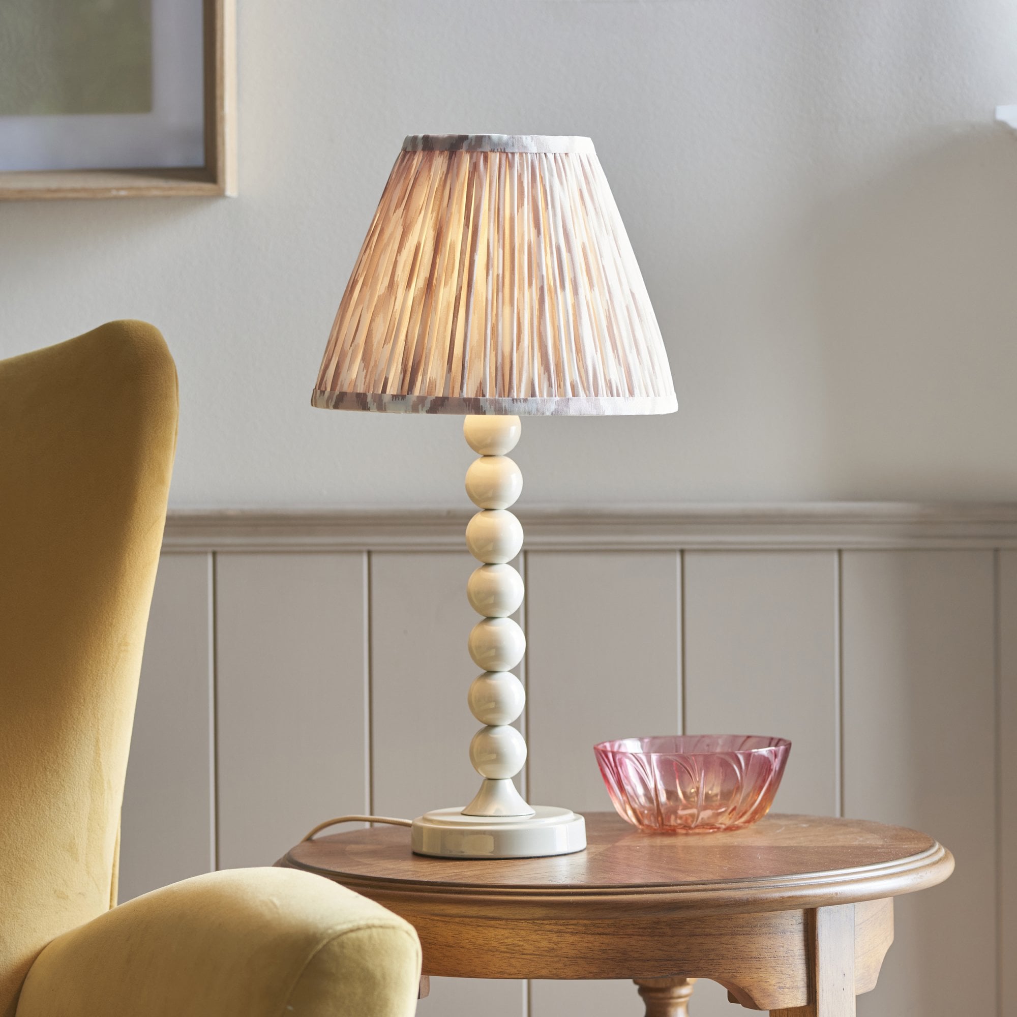 Endon Higgledy Gloss Almond White  Table Lamp & Ikat 25cm Neutral Shade