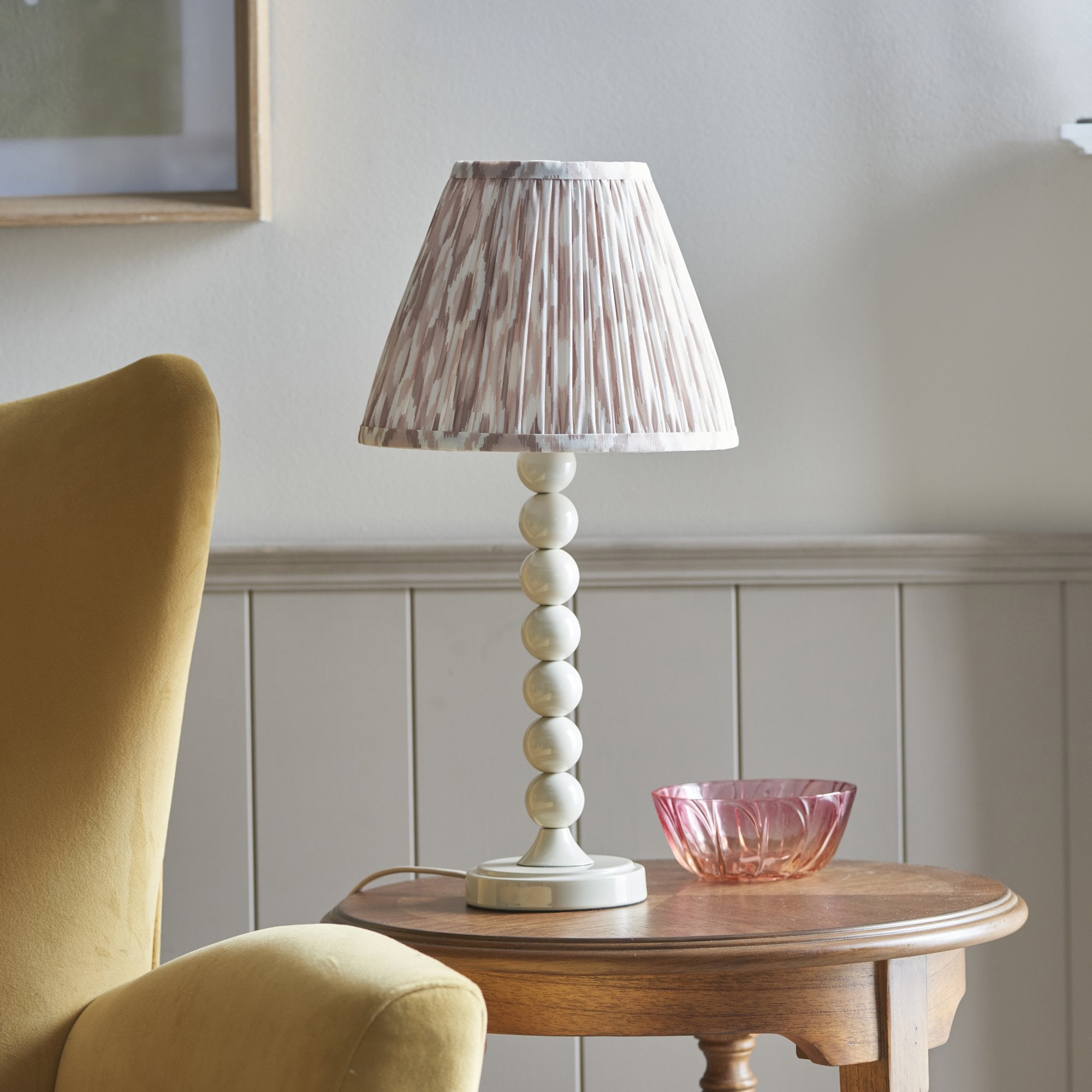 Endon Higgledy Gloss Almond White  Table Lamp & Ikat 25cm Neutral Shade