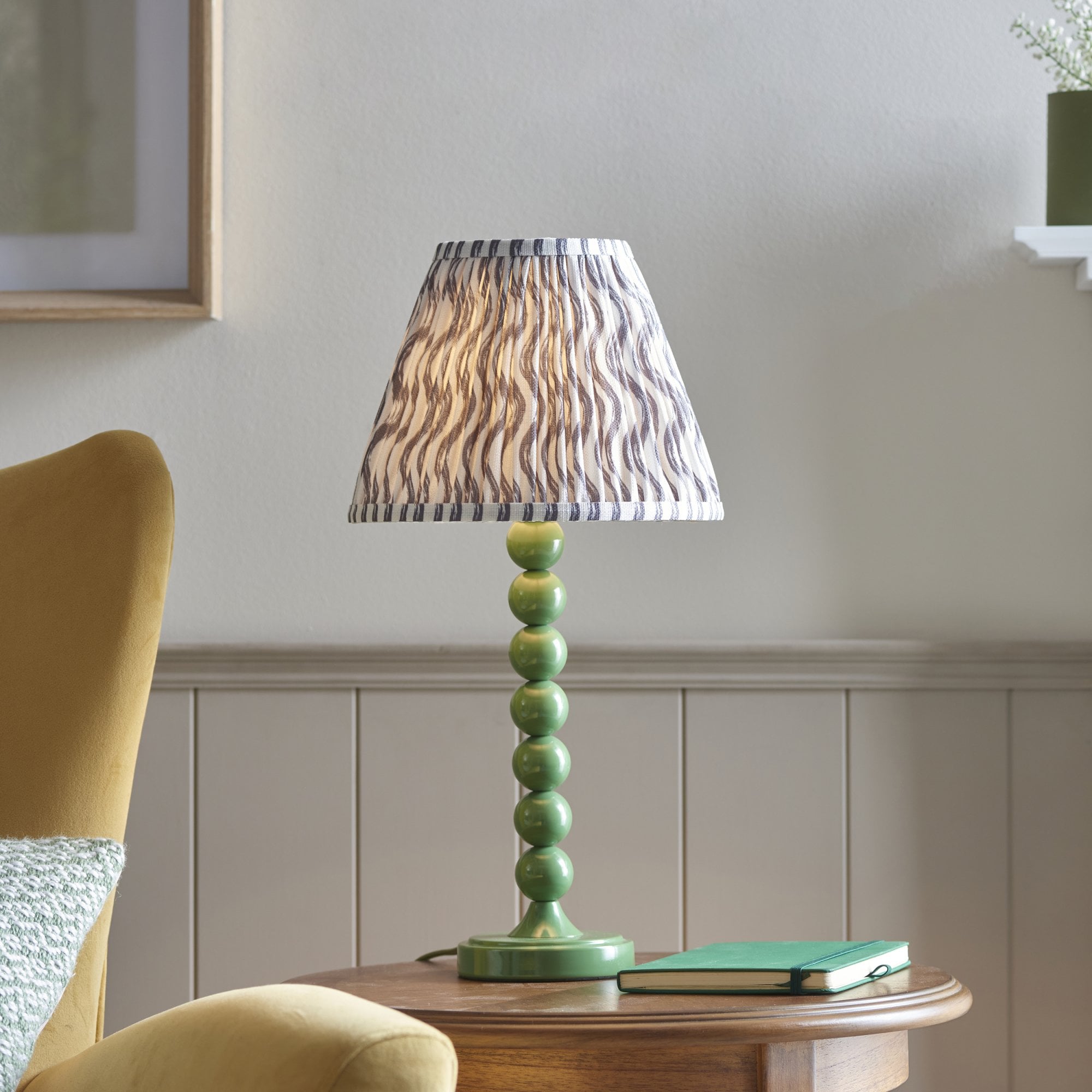 Endon Higgledy Gloss Cotswold Green Table Lamp & Ripple 25cm Pearl Grey Shade