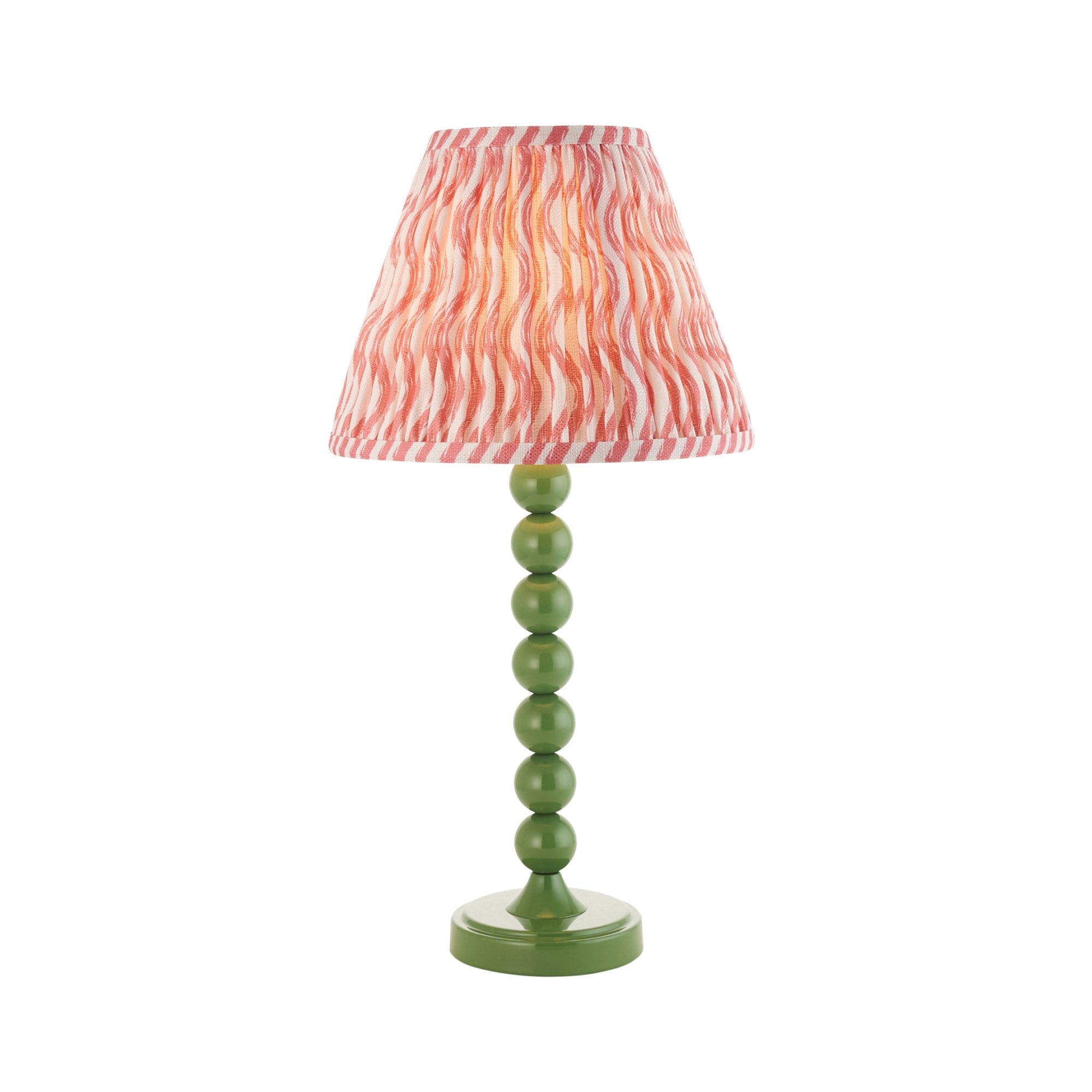 Endon Higgledy Gloss Cotswold Green Table Lamp & Ripple 25cm Coral Pink Shade