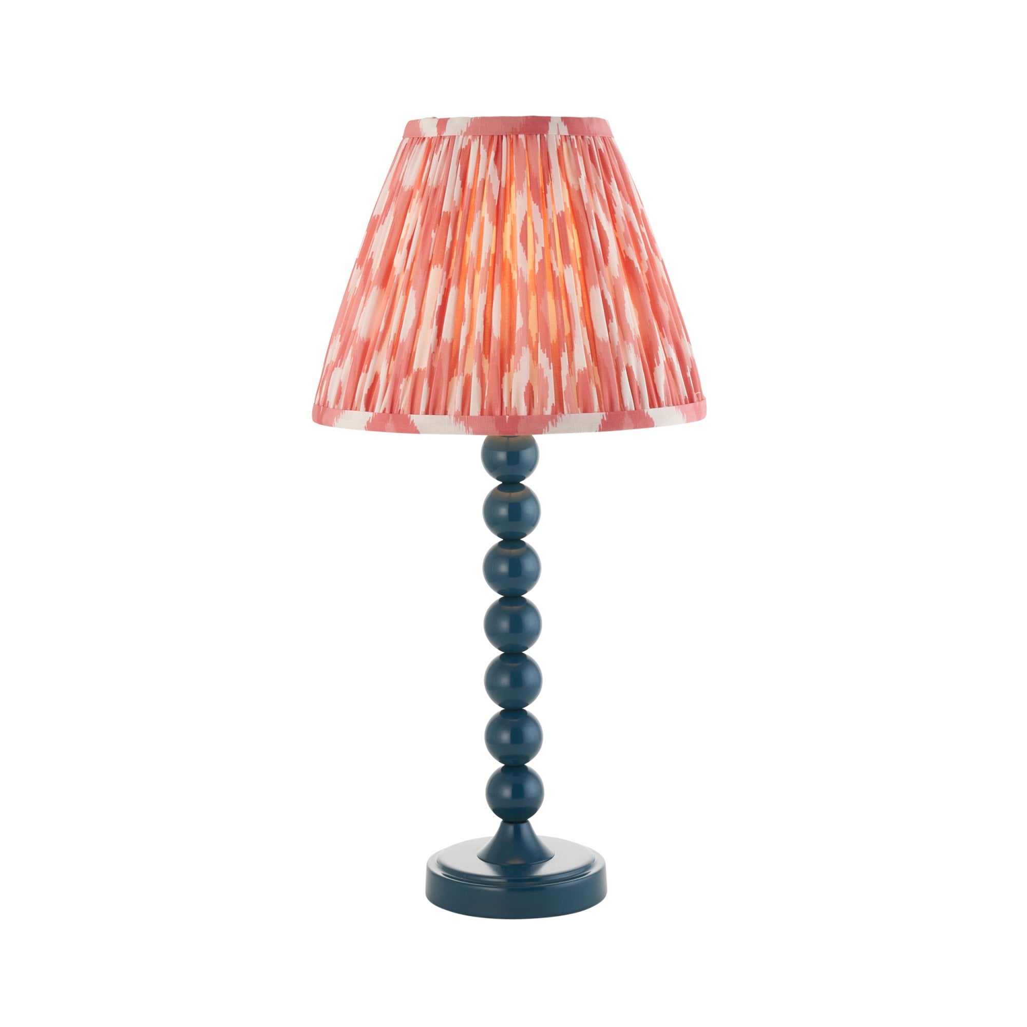 Endon Higgledy Gloss Marlin Blue Table Lamp & Ikat 25cm Coral Pink Shade