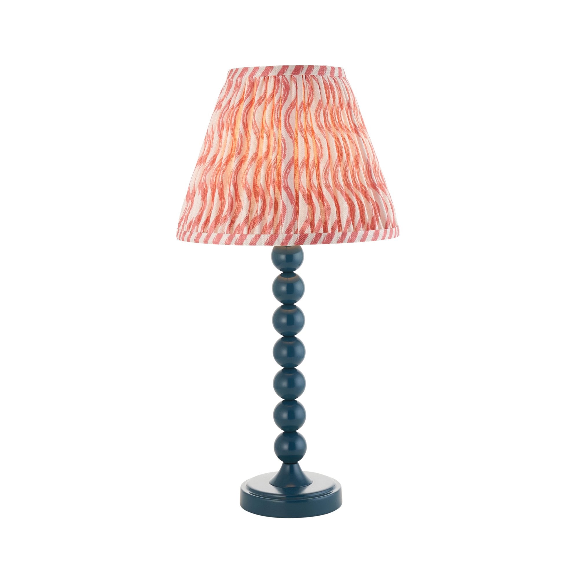 Endon Higgledy Gloss Marlin Blue Table Lamp & Ripple 25cm Coral Pink Shade