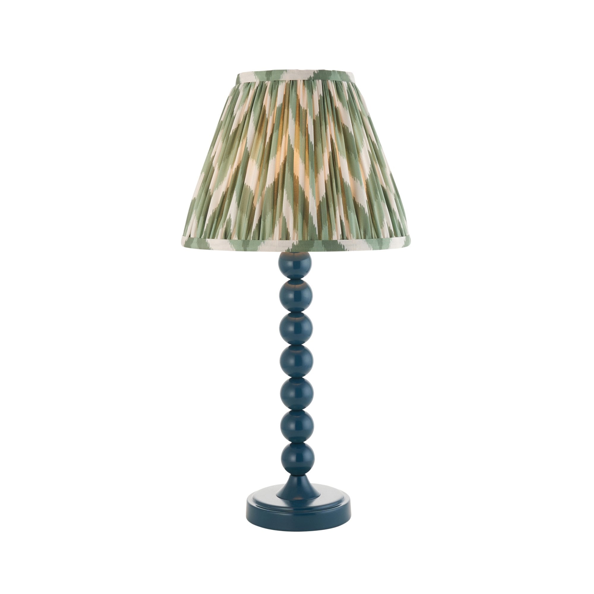 Endon Higgledy Gloss Marlin Blue Table Lamp & Zigzag 25cm Cotswold Green Shade