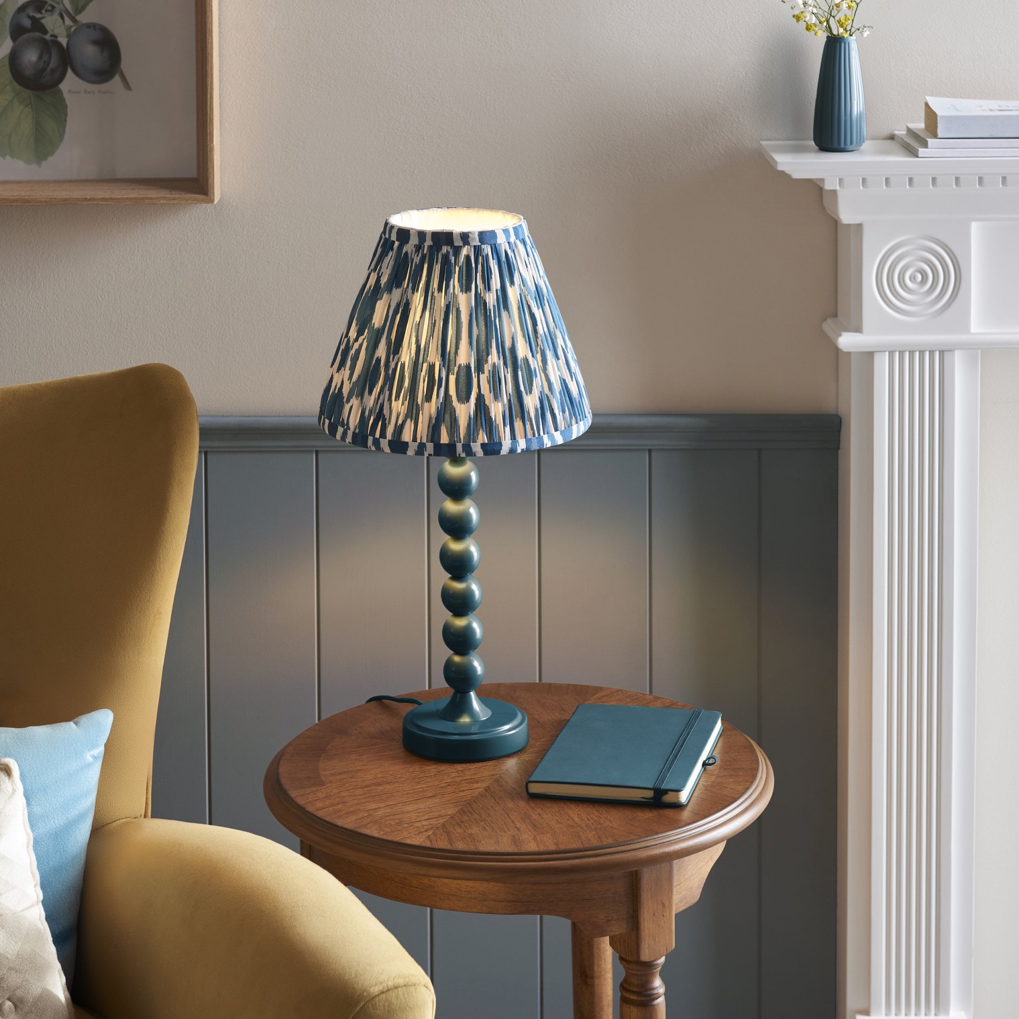 Endon Higgledy Gloss Marlin Blue Table Lamp & Ikat 25cm Marlin Blue Shade