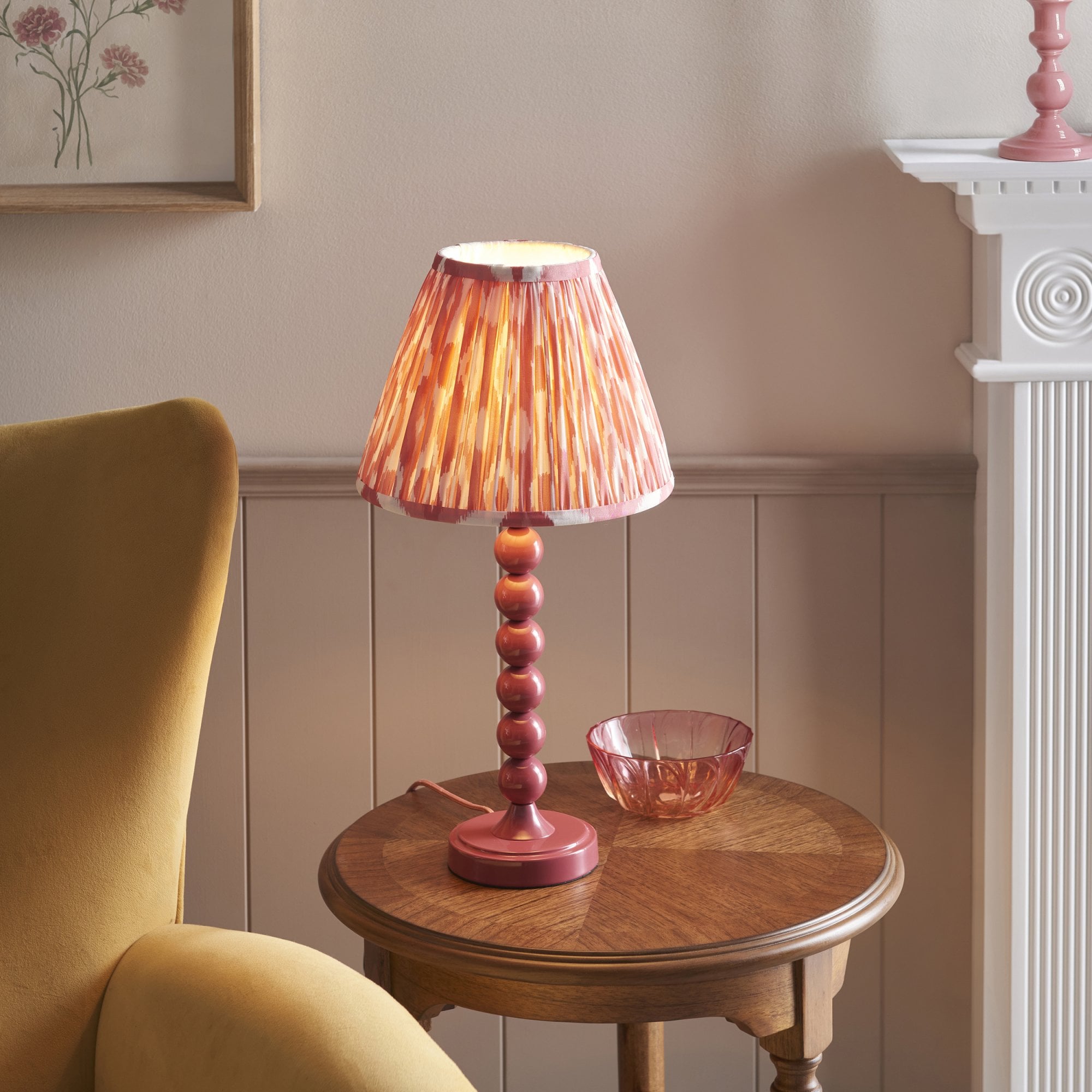 Endon Higgledy Table Lamp & Ikat 25cm Coral Pink Shade