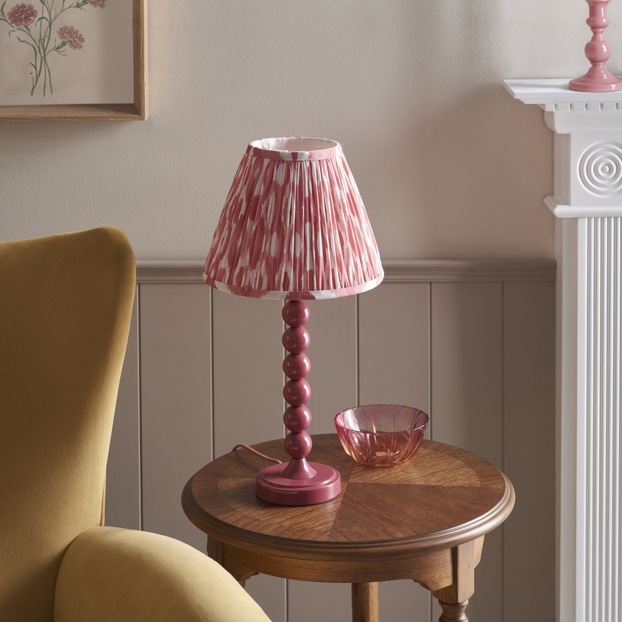 Endon Higgledy Table Lamp & Ikat 25cm Coral Pink Shade