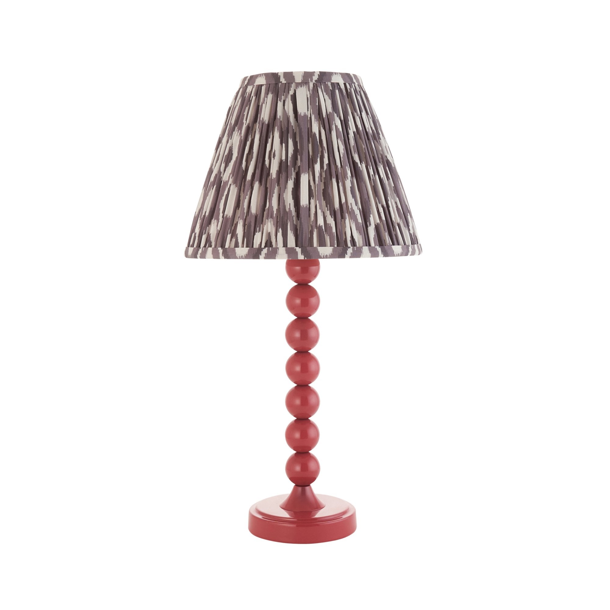 Endon Higgledy Gloss Pink Clay Table Lamp & Ikat 25cm Pearl Grey Shade