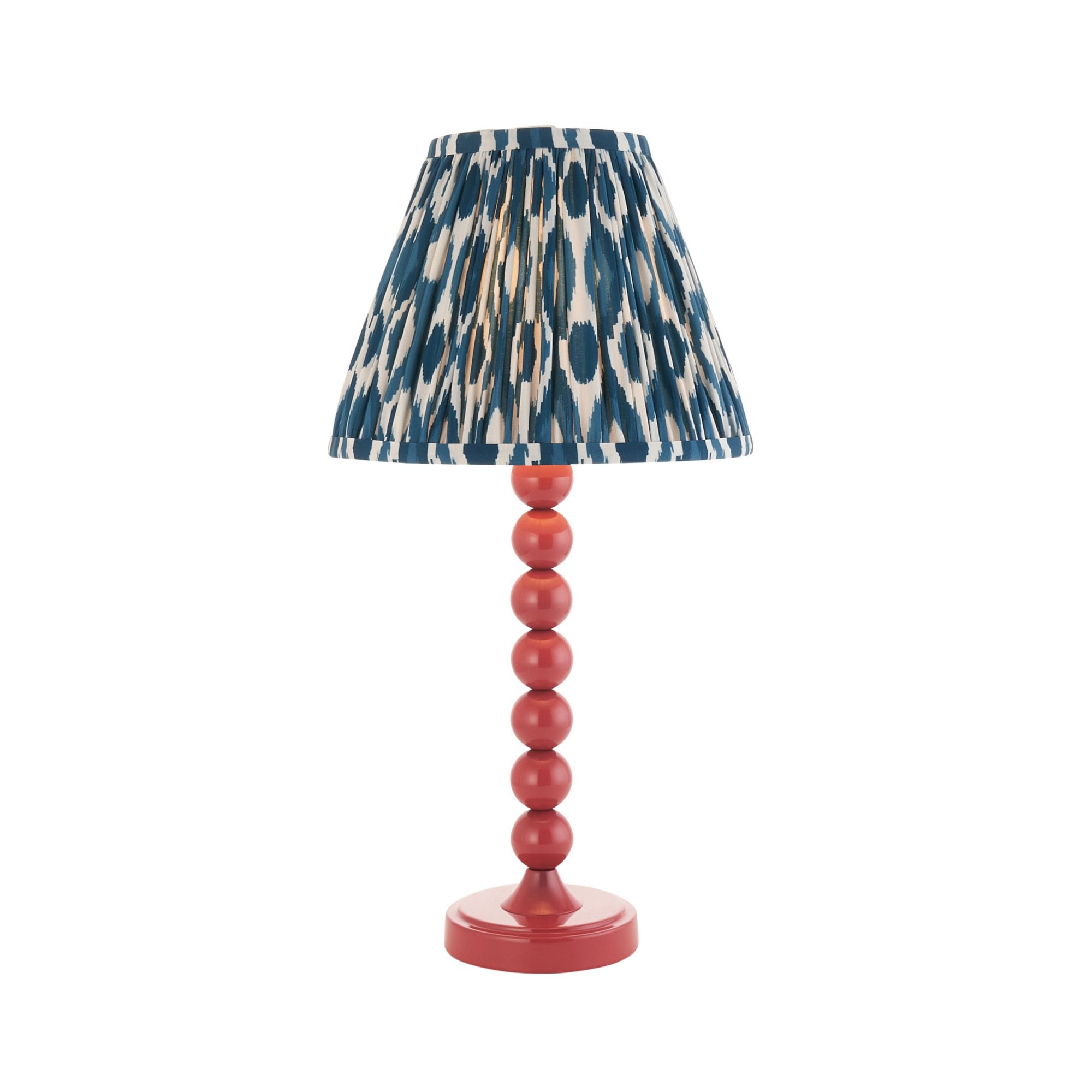 Endon Higgledy Gloss Pink Clay Table Lamp & Ikat 25cm Marlin Blue Shade