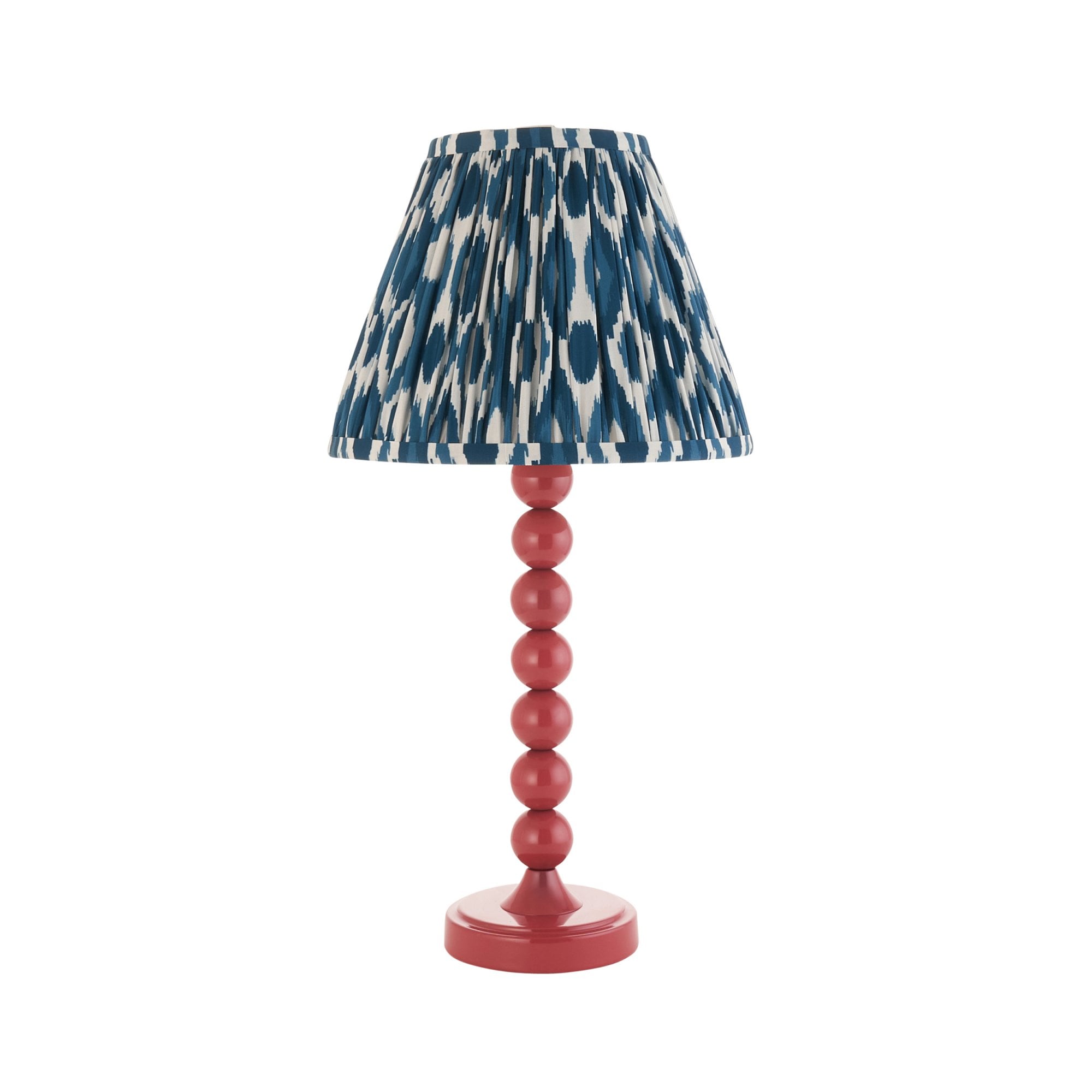 Endon Higgledy Gloss Pink Clay Table Lamp & Ikat 25cm Marlin Blue Shade