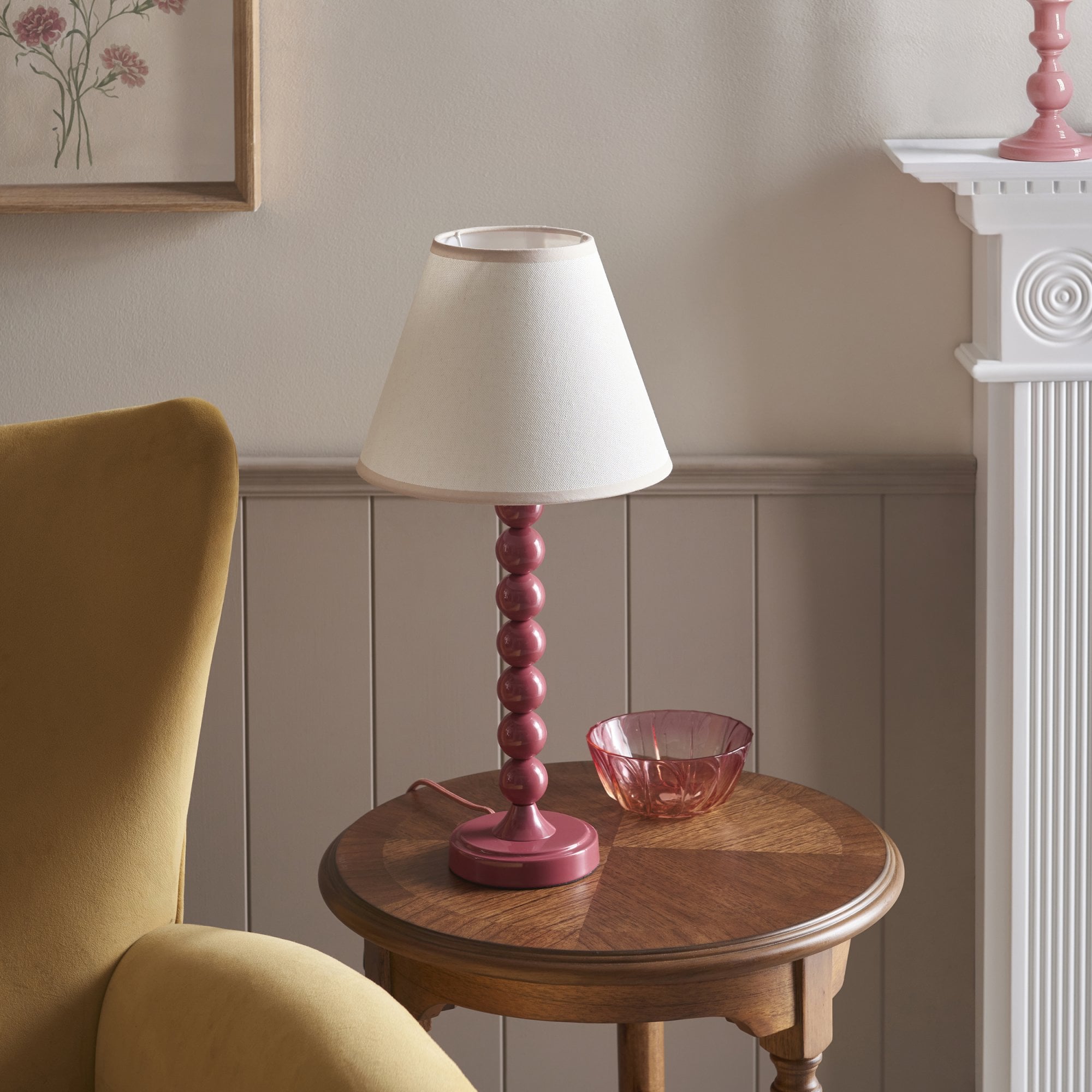 Endon Higgledy Gloss Pink Clay Table Lamp & Ivy 25cm Vintage White Shade