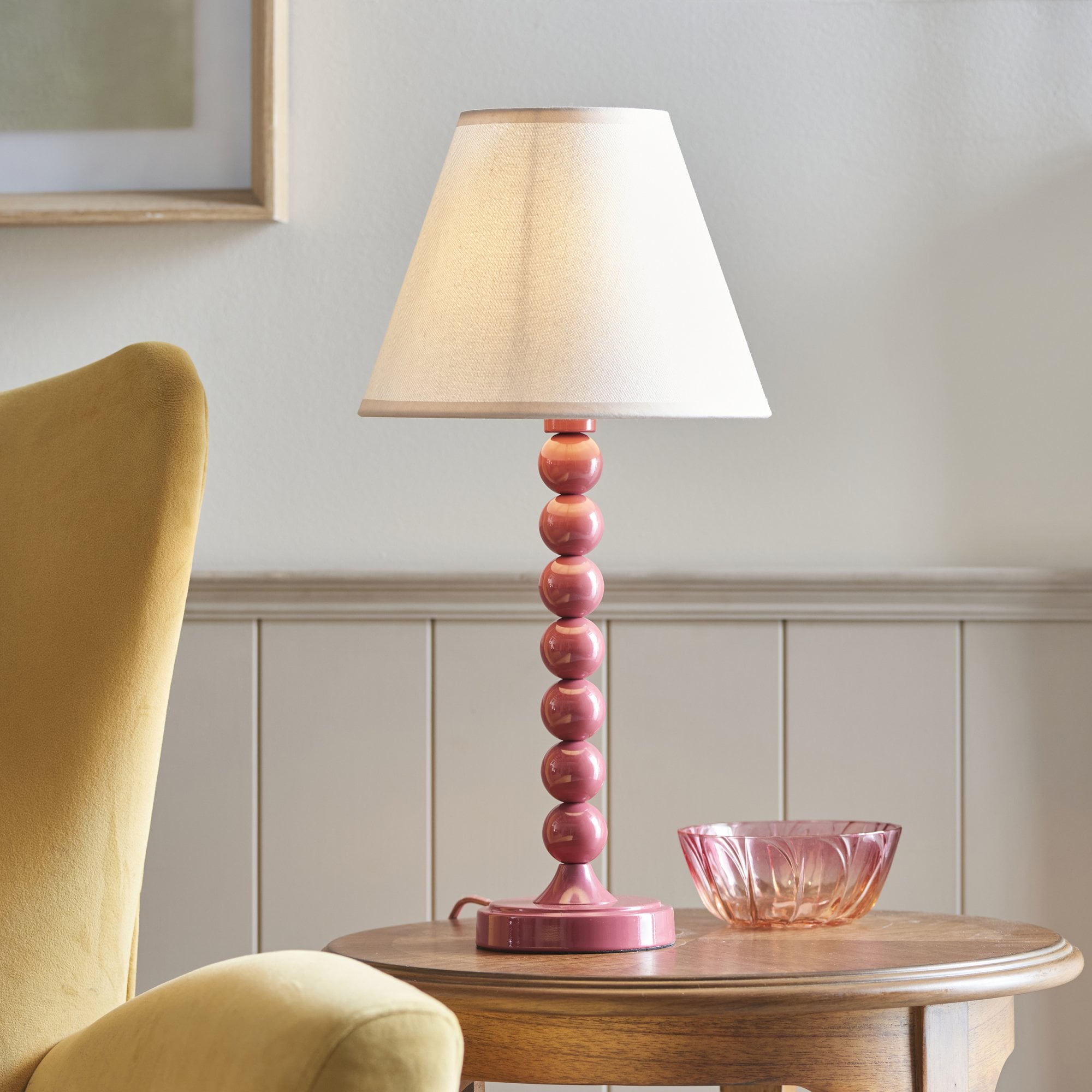 Endon Higgledy Gloss Pink Clay Table Lamp & Ivy 25cm Vintage White Shade