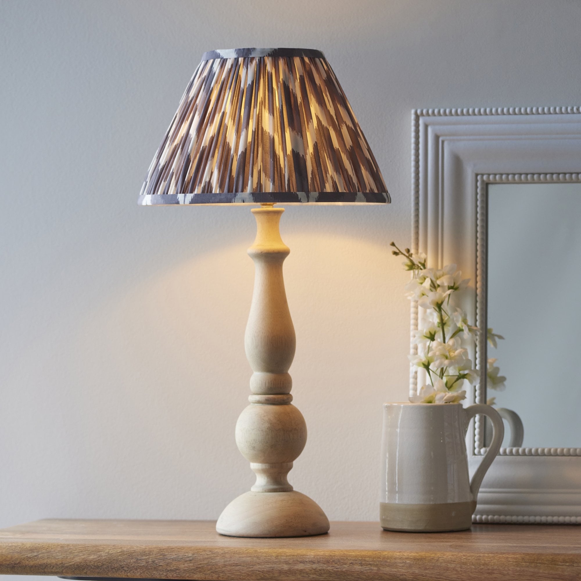 Endon Hidcote Table Lamp & Zigzag 30cm Pearl Grey Shade