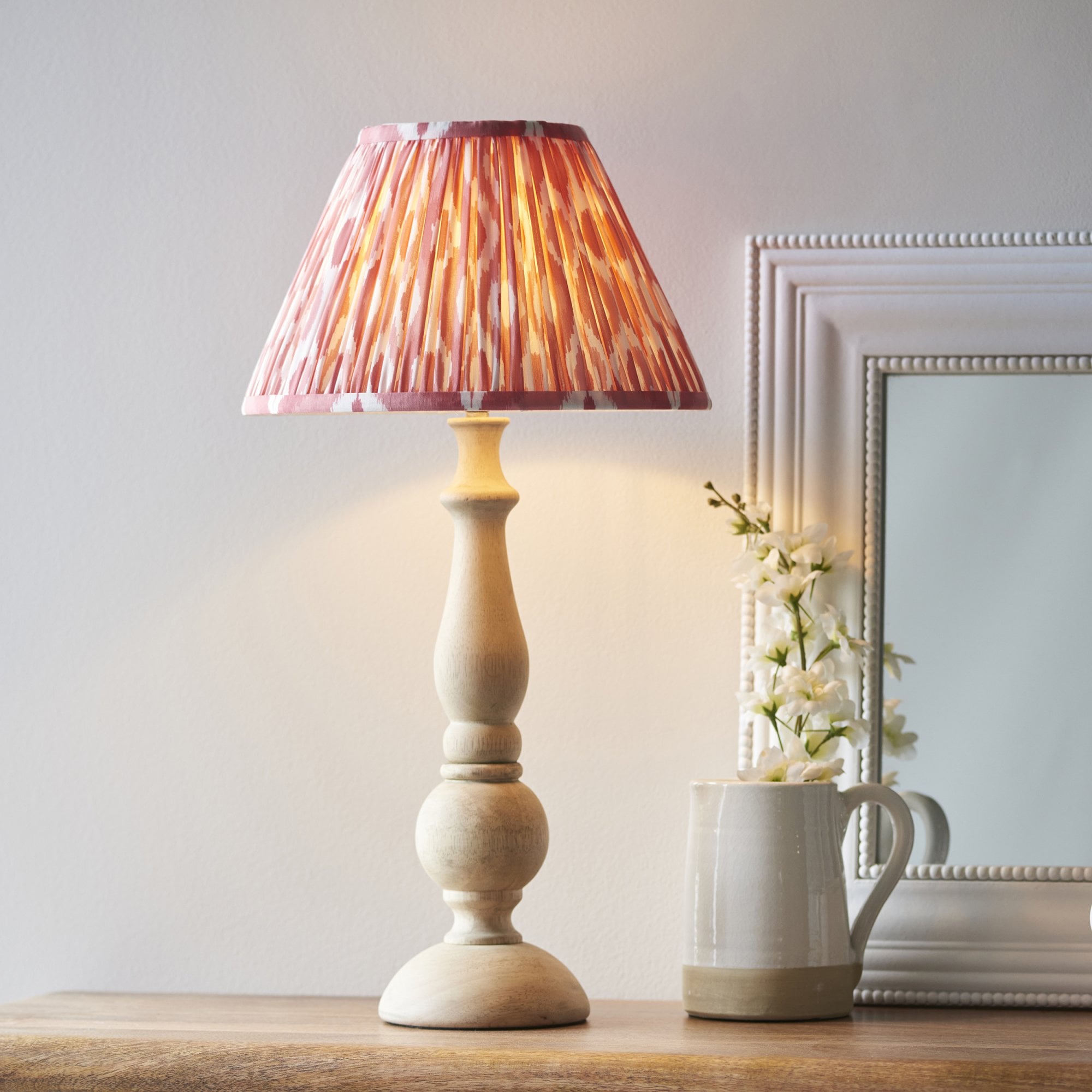 Endon Hidcote Table Lamp & Ikat 30cm Coral Pink Shade