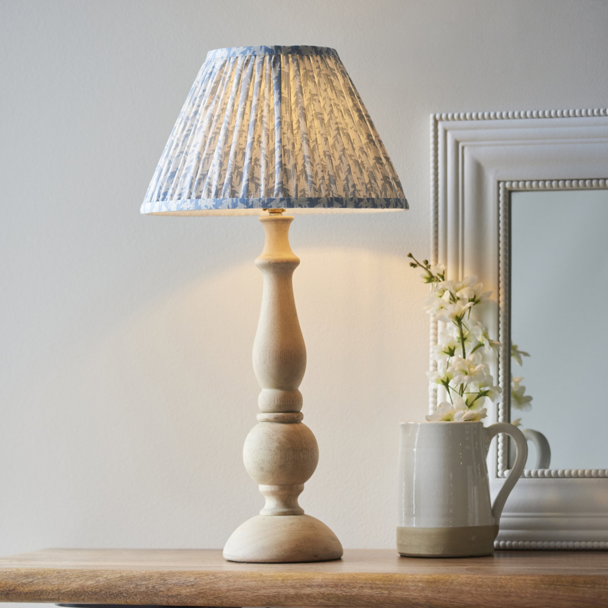 Endon Hidcote Table Lamp & Leaf 30cm Shell Bay Blue Shade
