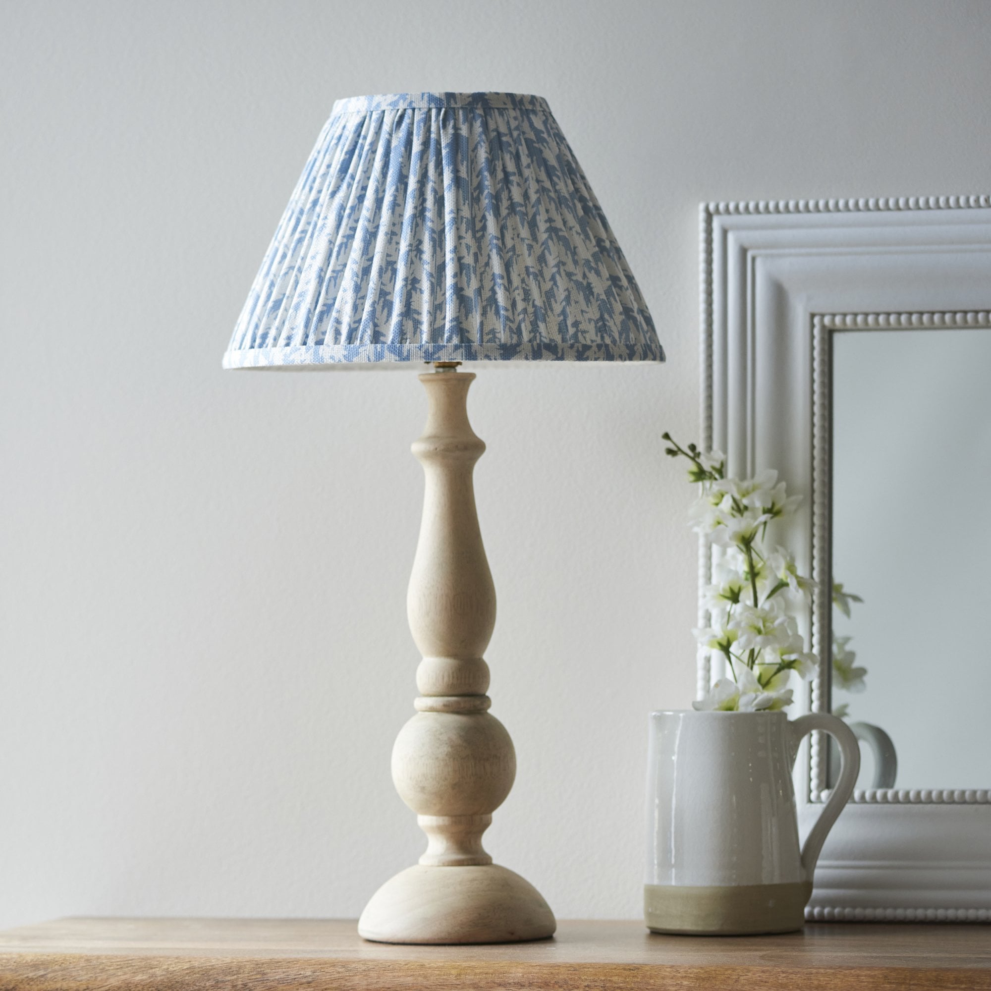 Endon Hidcote Table Lamp & Leaf 30cm Shell Bay Blue Shade