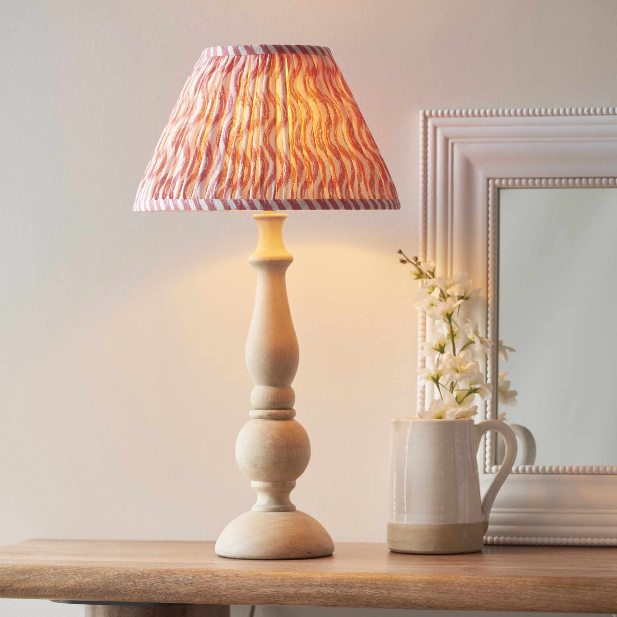 Endon Hidcote Table Lamp & Ripple 30cm Coral Pink Shade